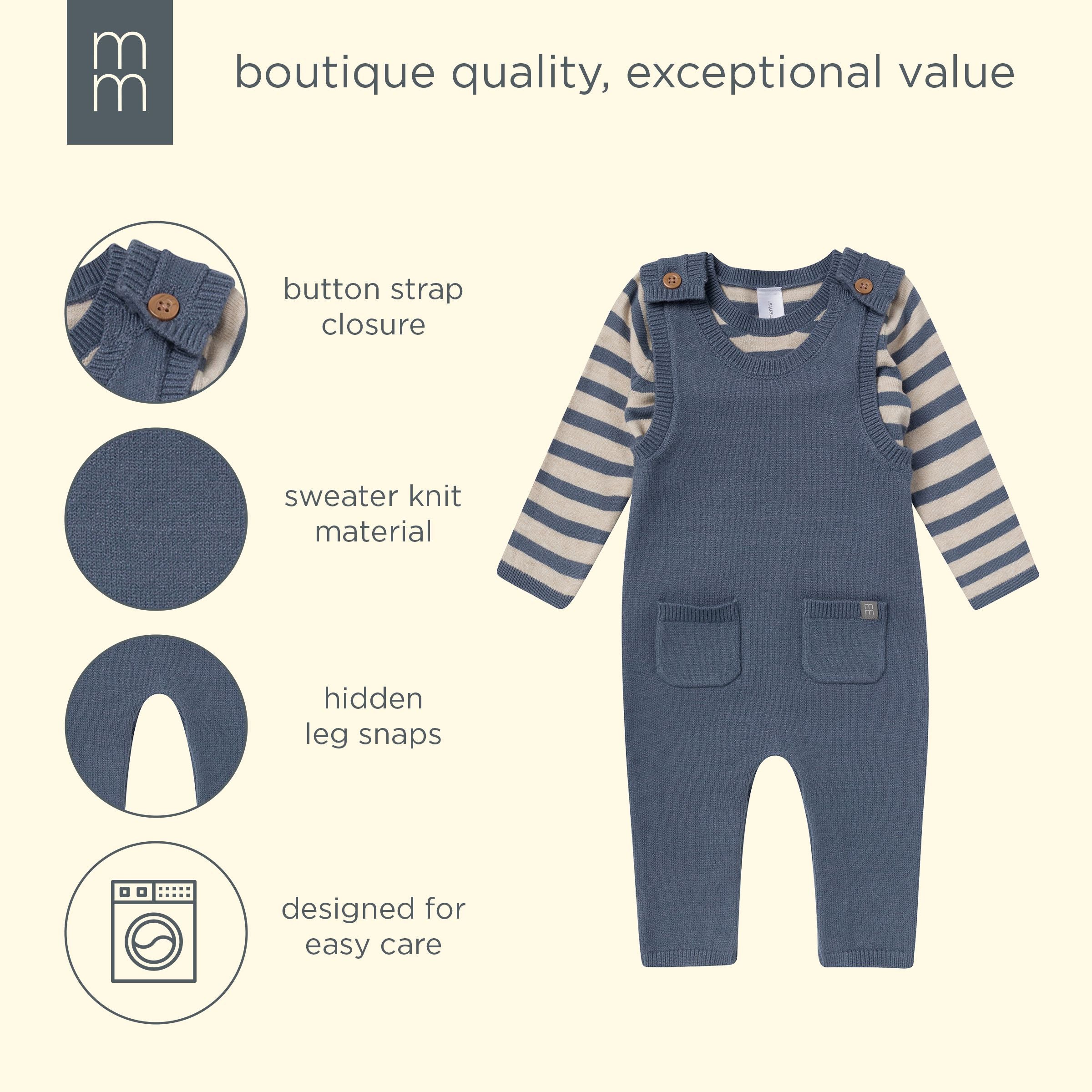 2-Piece Baby Boys Oatmeal-Dusty Blue Stripe Sweater Overall Set - Image 7