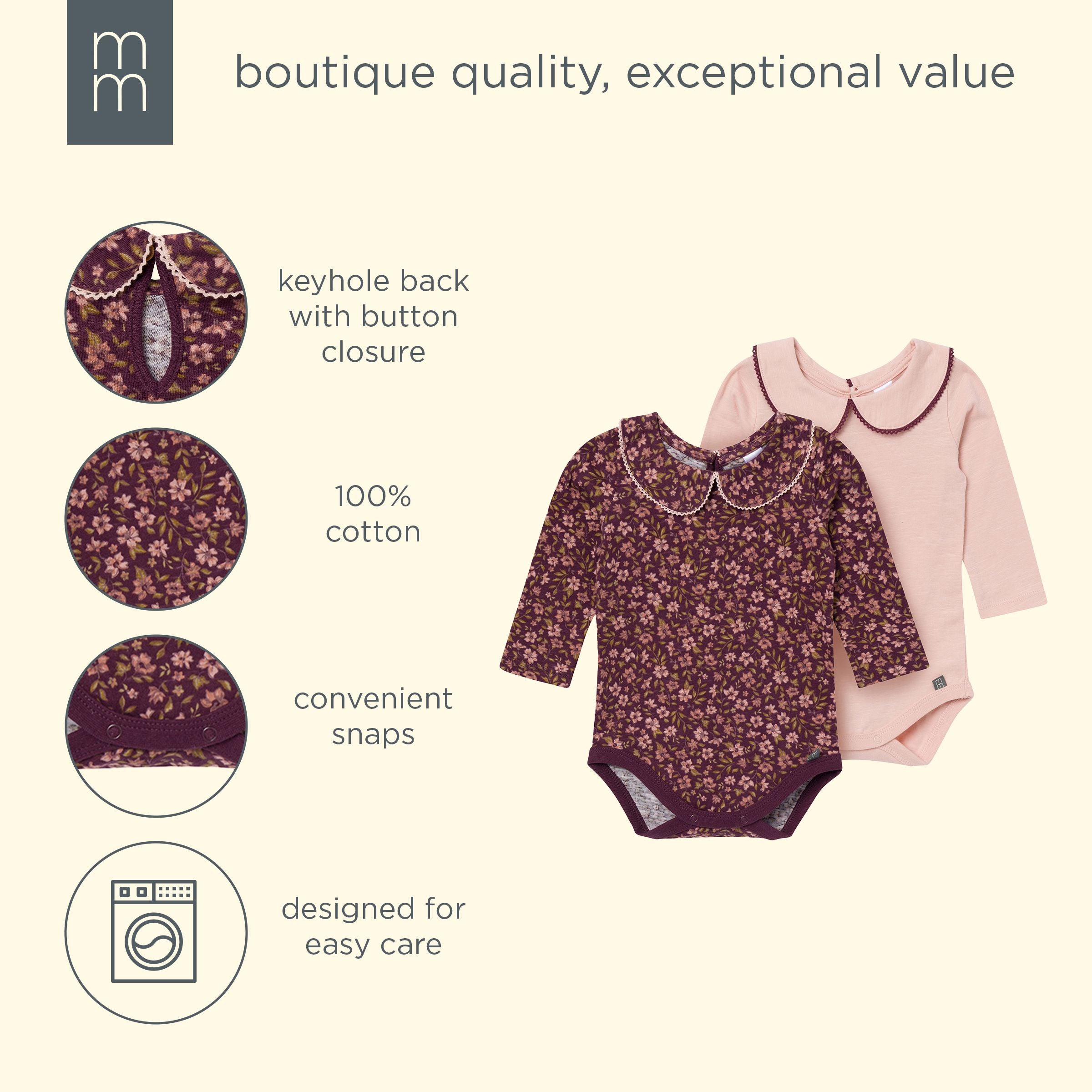 2-Pack Baby Girls Rose Peter Pan Collar Bodysuit - Image 8