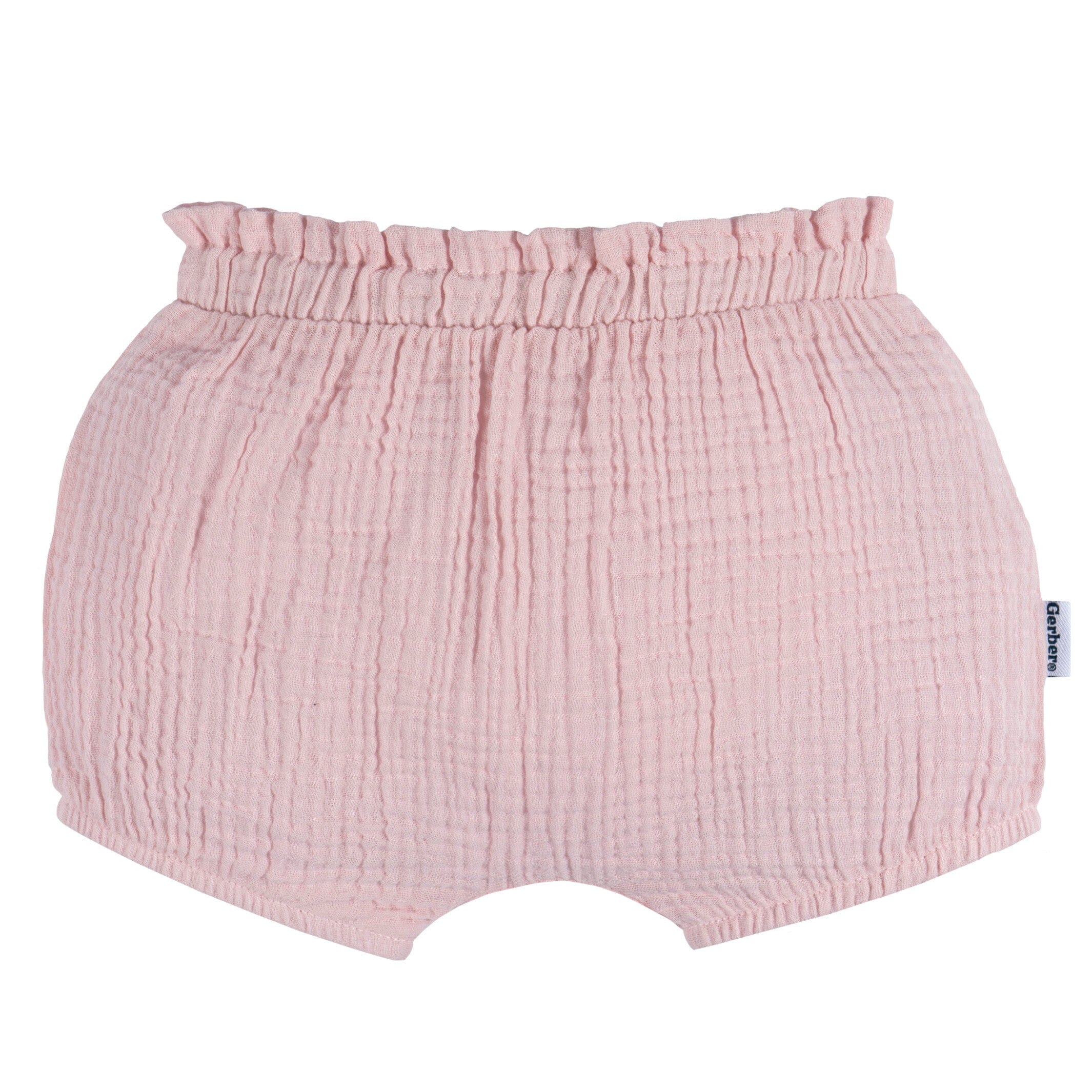 3-Pack Baby Girls Pink, Navy, & Olive Gauze Bubble Shorts - Image 3