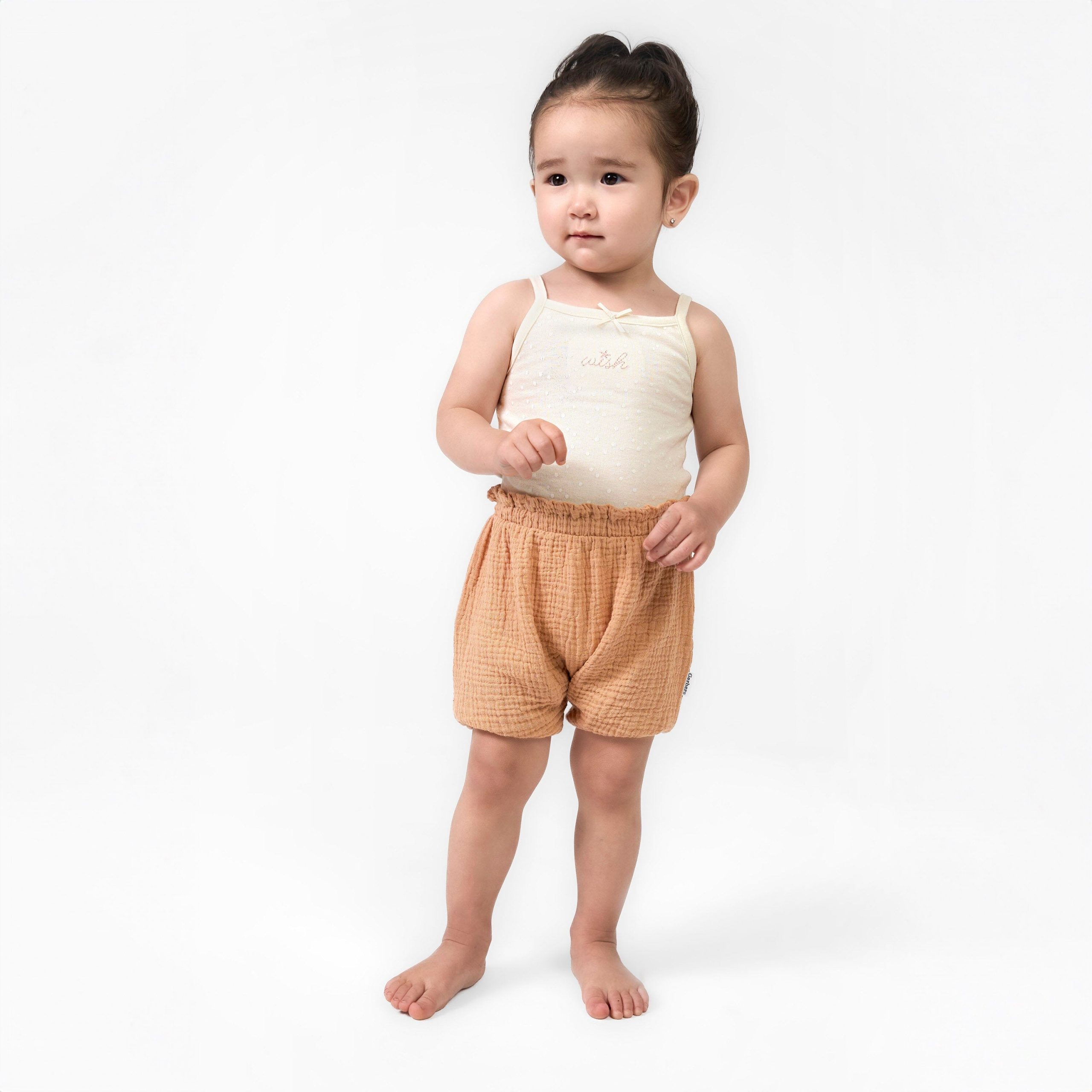 3-Pack Baby Girls White, Black Dot, & Brown Gauze Bubble Shorts - Image 2