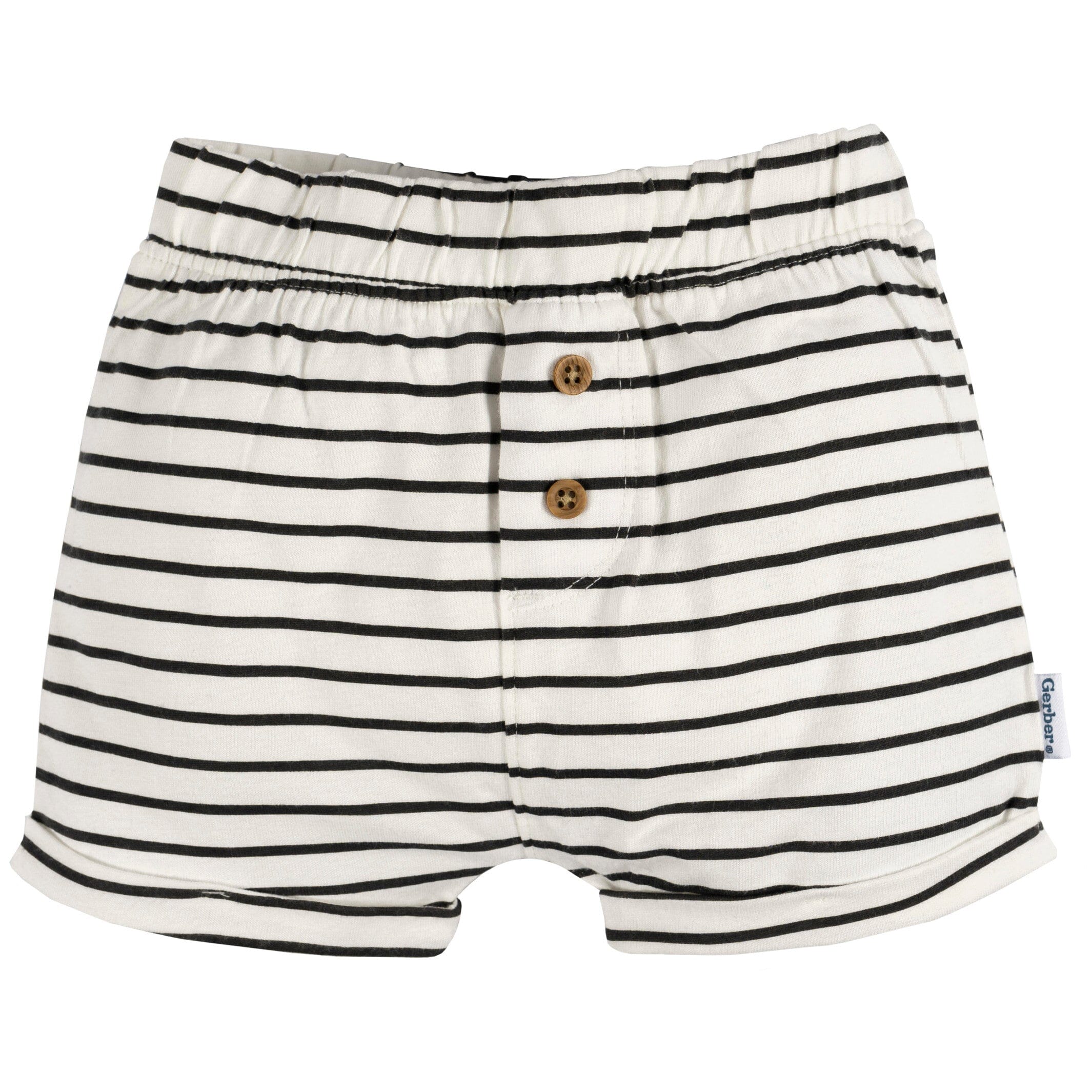 3-Pack Baby Neutral Black Stripe, Light Grey Heather, & Green Knit Shorts - Image 2