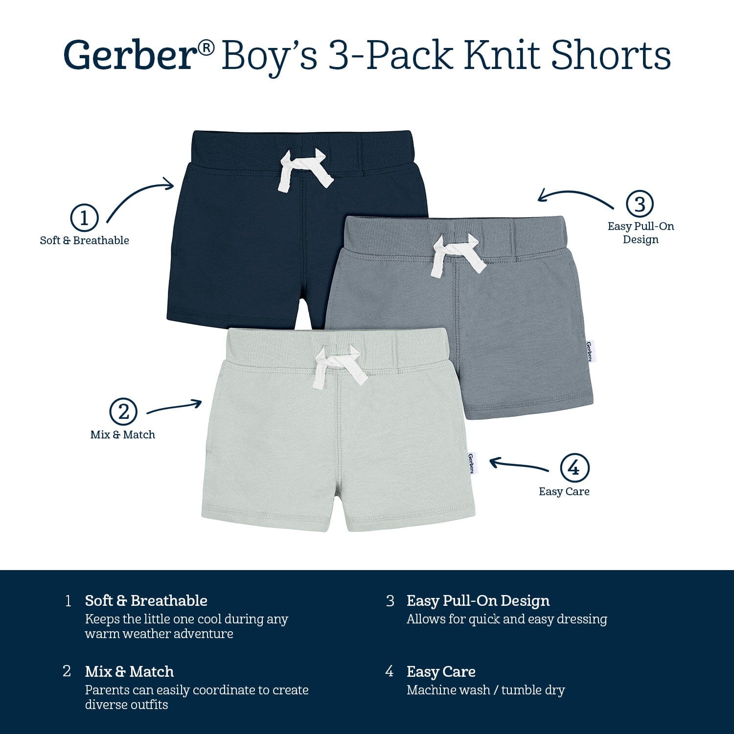3-Pack Baby & Toddler Boys Blues Knit Shorts - Image 8
