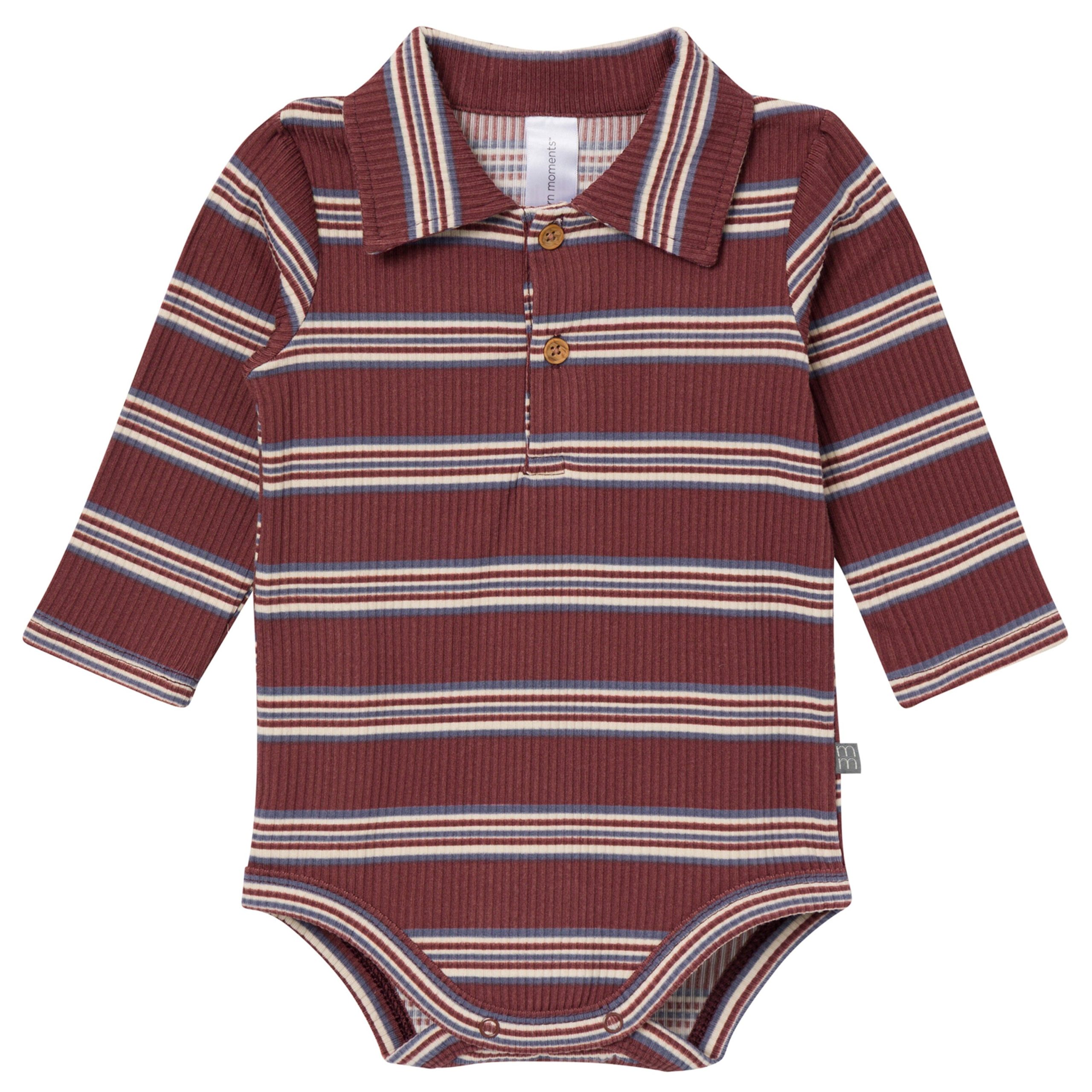 2-Pack Baby Boys Maroon/Dusty Blue Polo Henley Bodysuit - Image 2