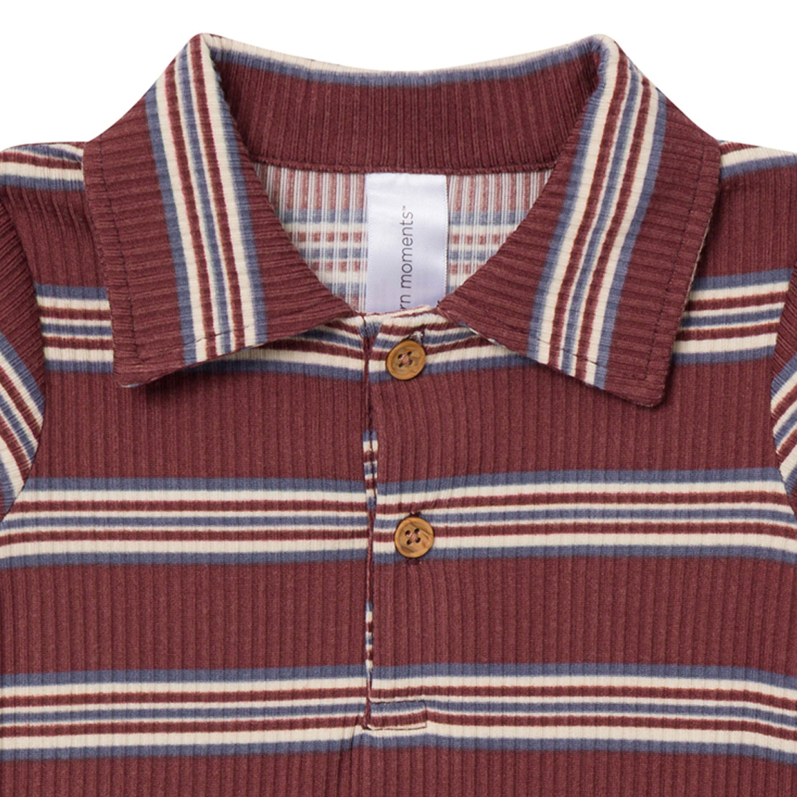 2-Pack Baby Boys Maroon/Dusty Blue Polo Henley Bodysuit - Image 3