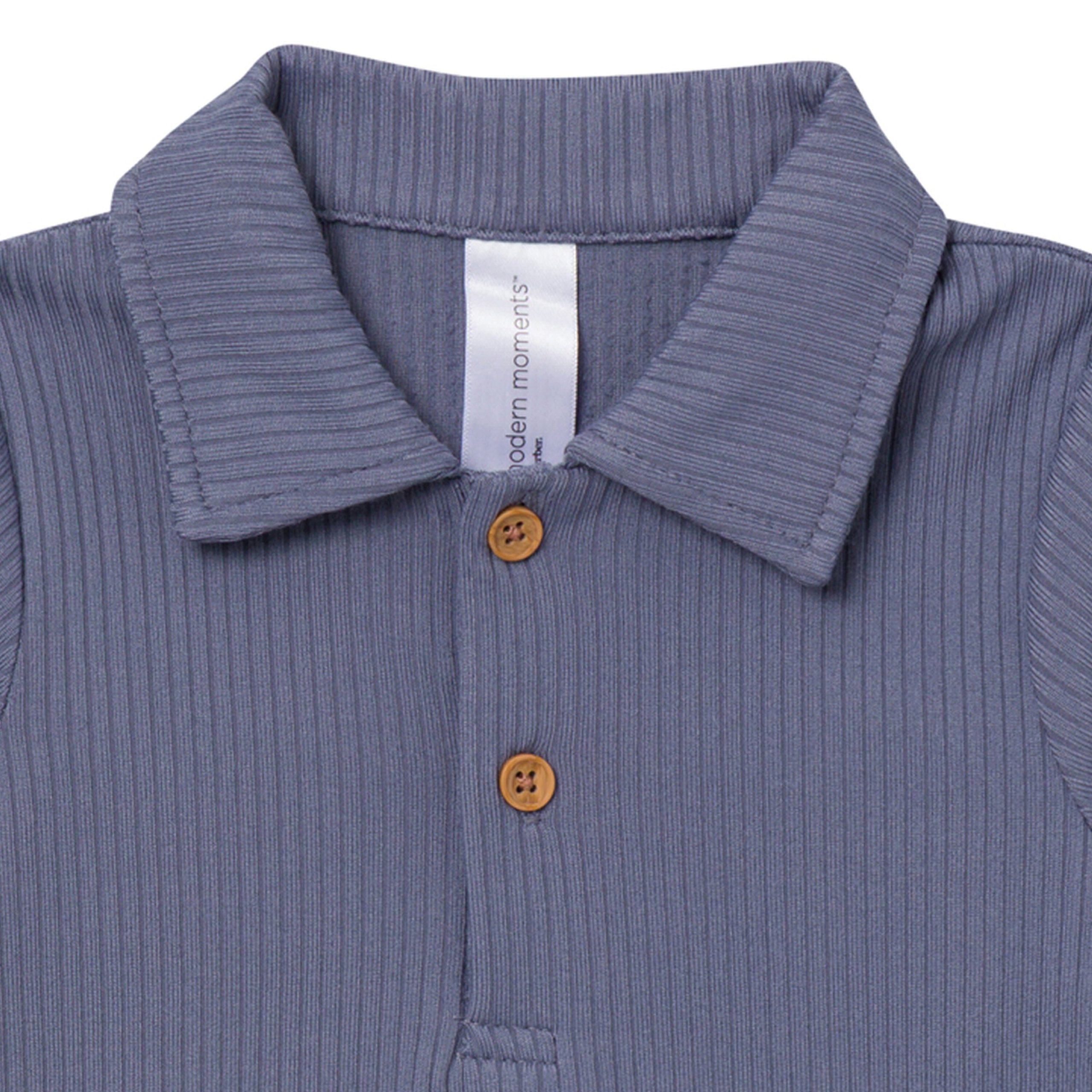 2-Pack Baby Boys Maroon/Dusty Blue Polo Henley Bodysuit - Image 5