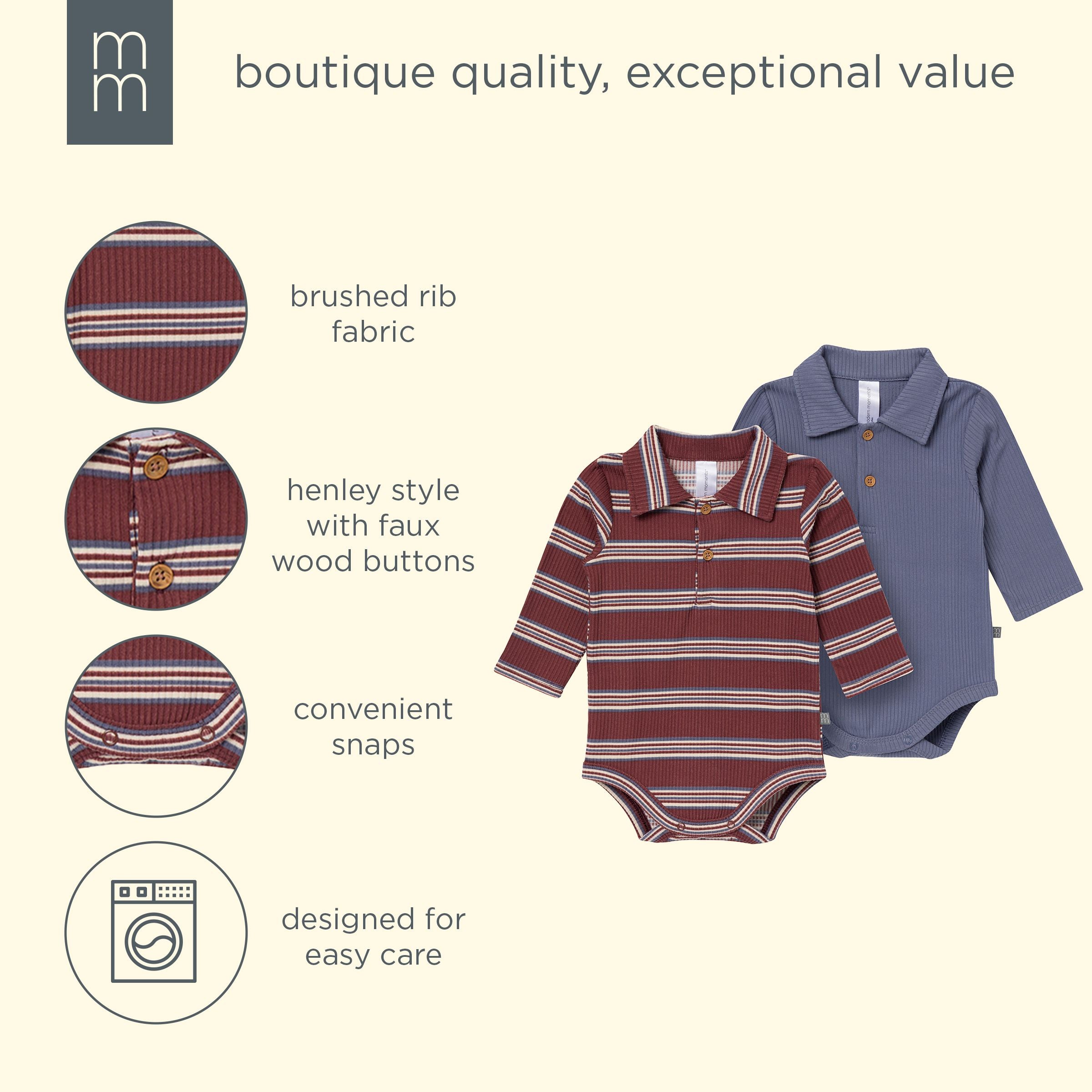 2-Pack Baby Boys Maroon/Dusty Blue Polo Henley Bodysuit - Image 7