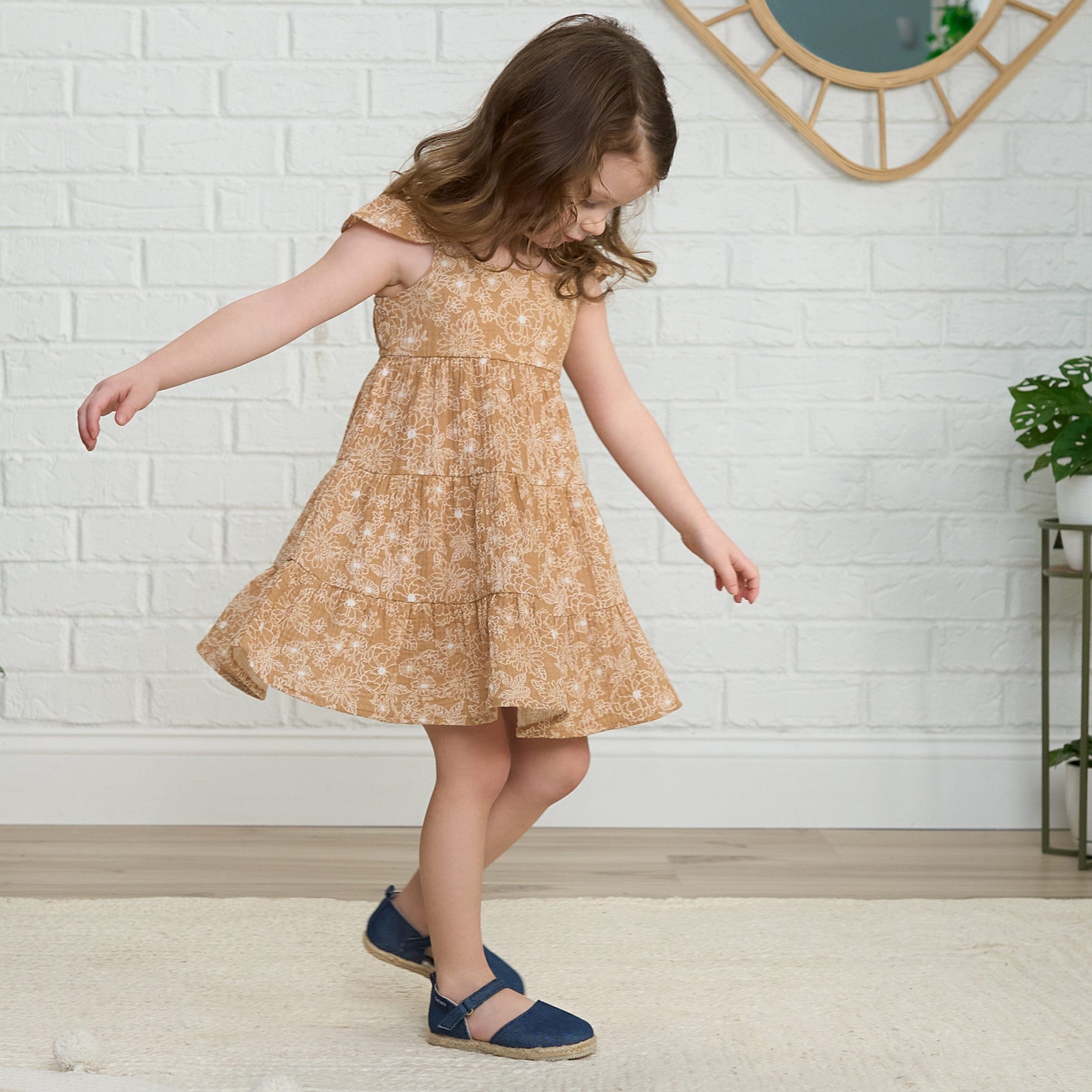 Toddler Girls Groovy Floral Tiered Cotton Gauze Dress - Image 2