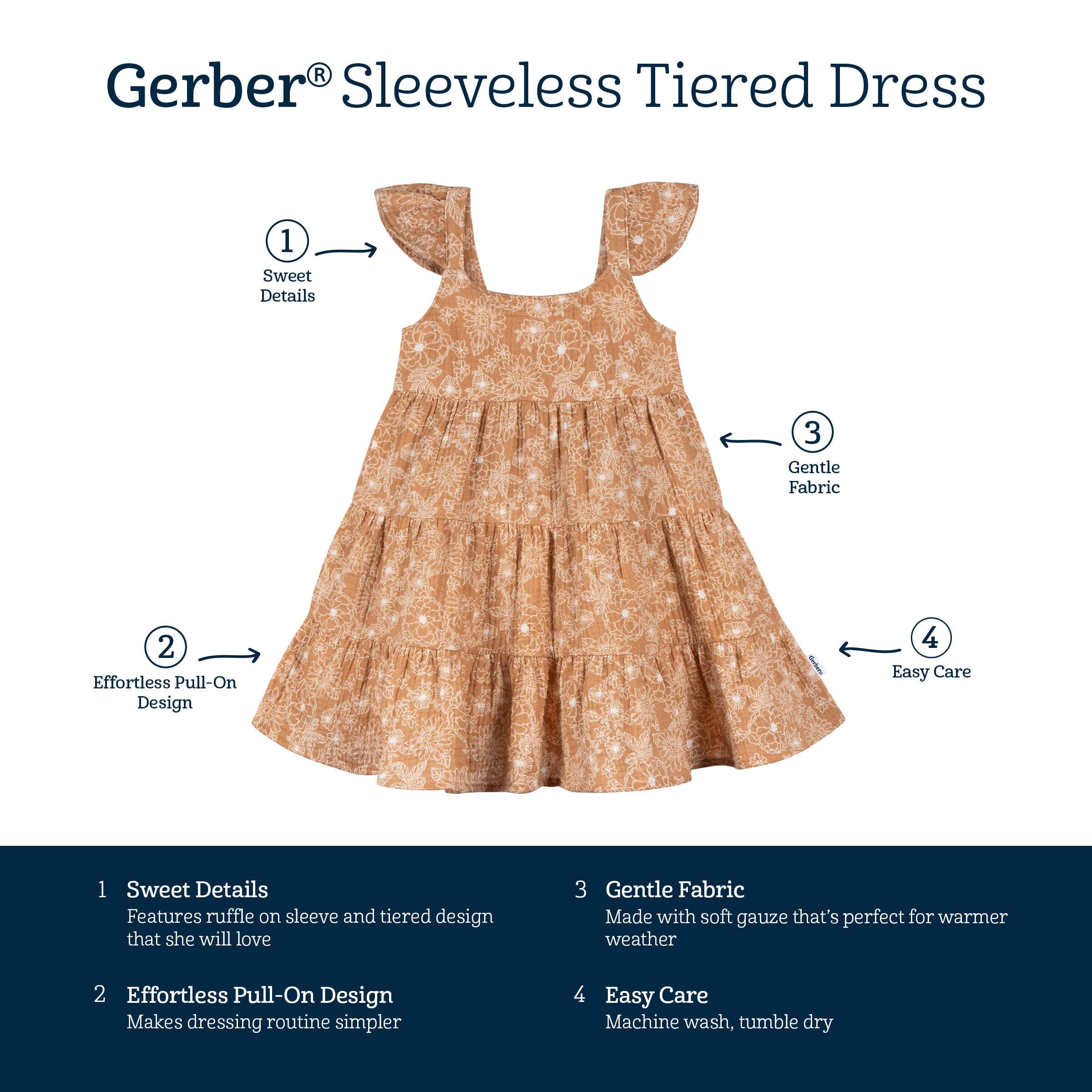 Toddler Girls Groovy Floral Tiered Cotton Gauze Dress - Image 7