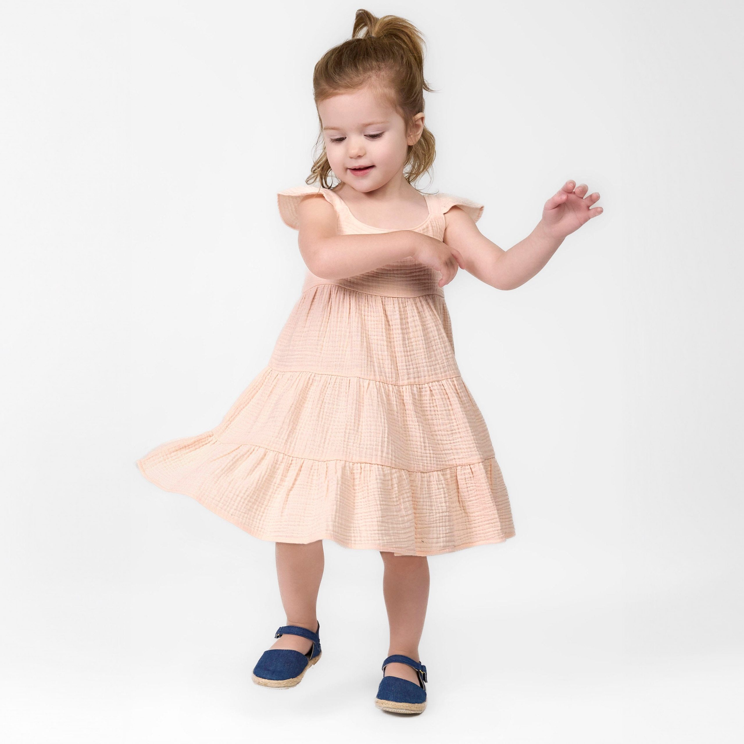 Toddler Girls Blush Tiered Cotton Gauze Dress - Image 2