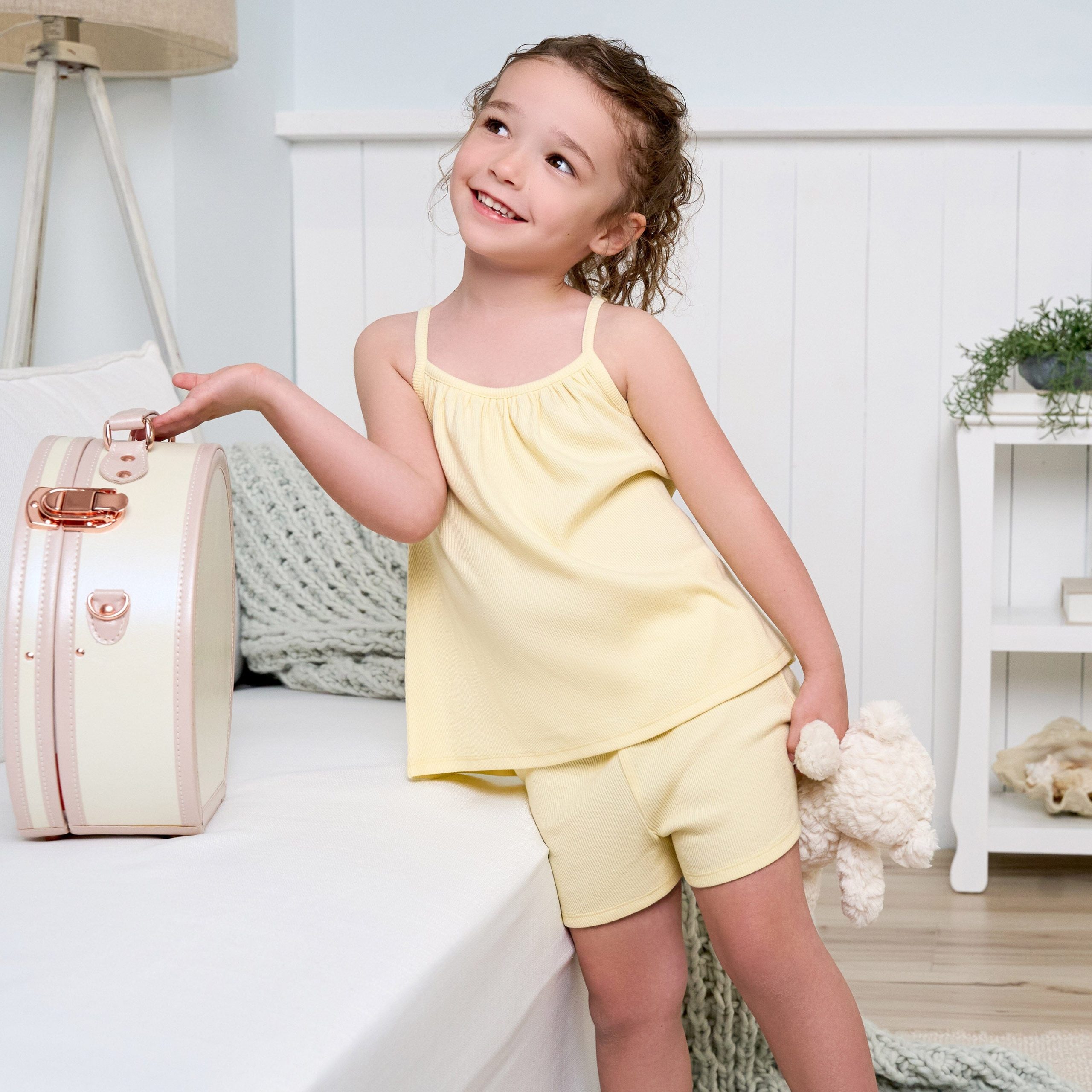 2-Piece Infant and Toddler Girls Yellow Tank Top & Shorts Set - Image 2