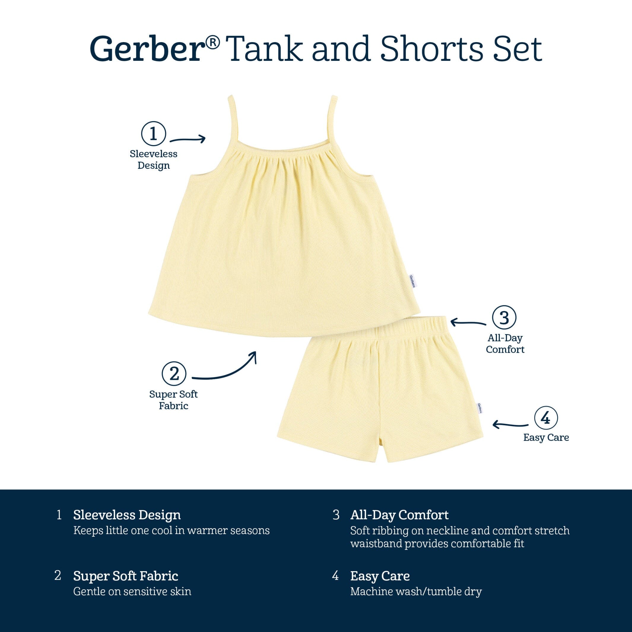2-Piece Infant and Toddler Girls Yellow Tank Top & Shorts Set - Image 8