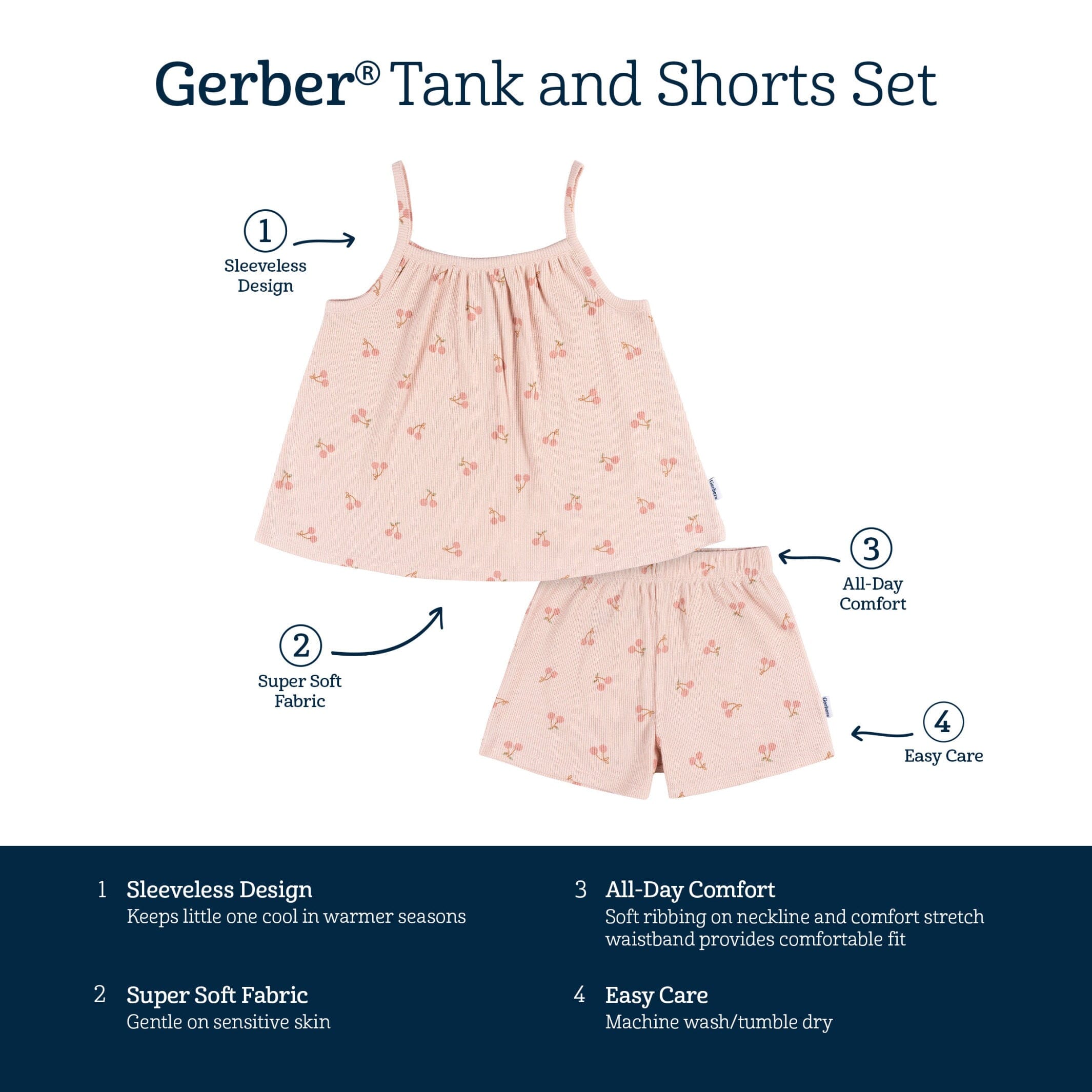 2-Piece Infant and Toddler Girls Blush Cherries Tank Top & Shorts Set - Image 8