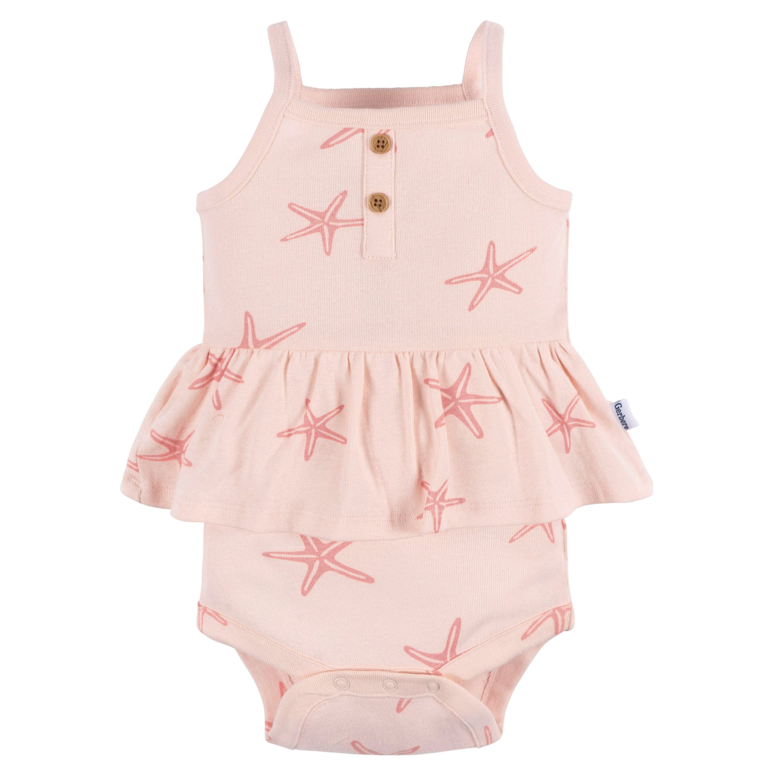 4-Pack Baby Girls Starfish Sleeveless Onesies® Bodysuits - Image 3