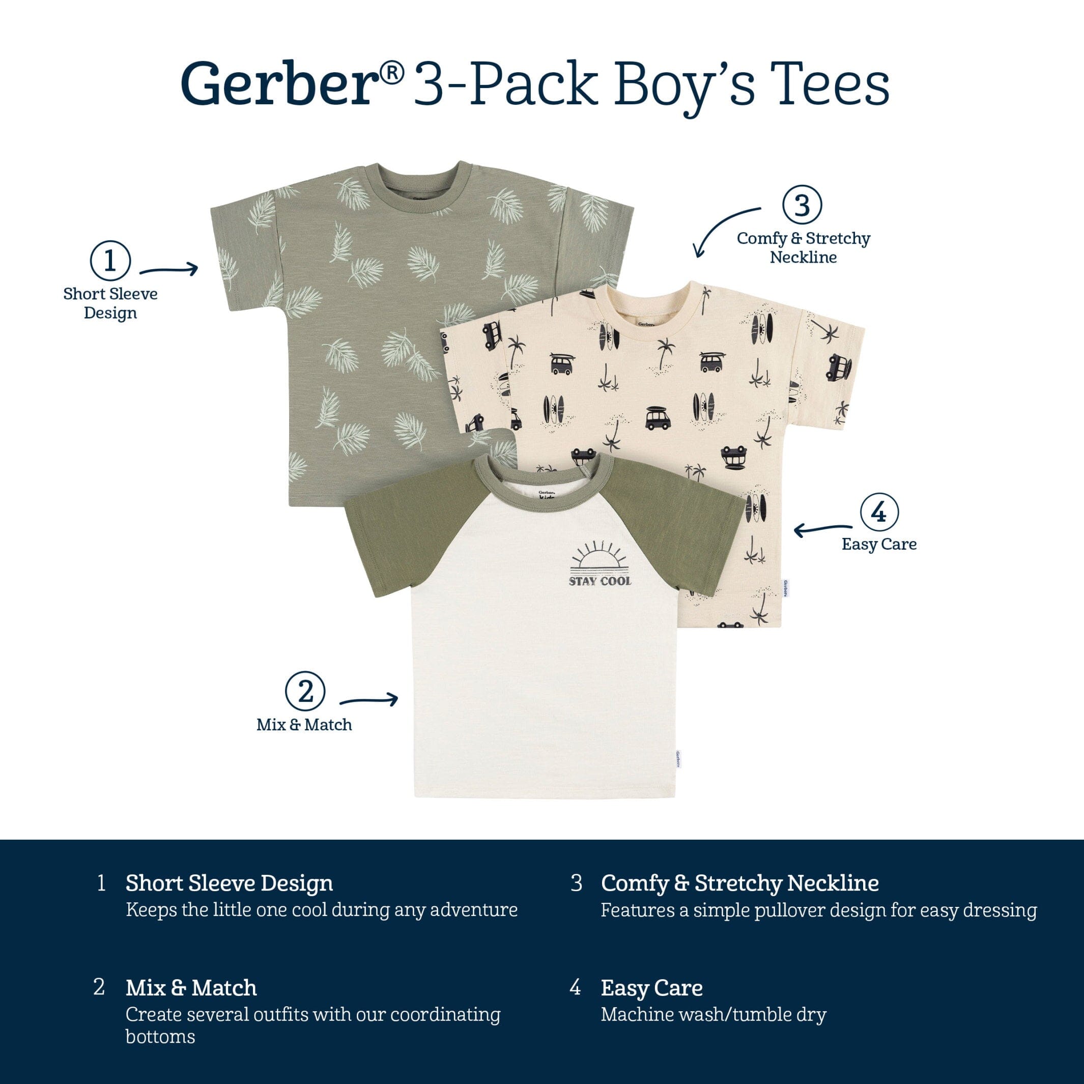 3-Pack Infant and Toddler Boys Stay Cool T-Shirts - Image 9