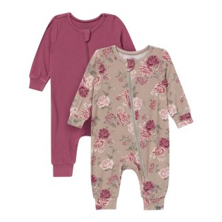2-Pack Baby Girls Stone Rose/Renaissance Rose Footless Romper