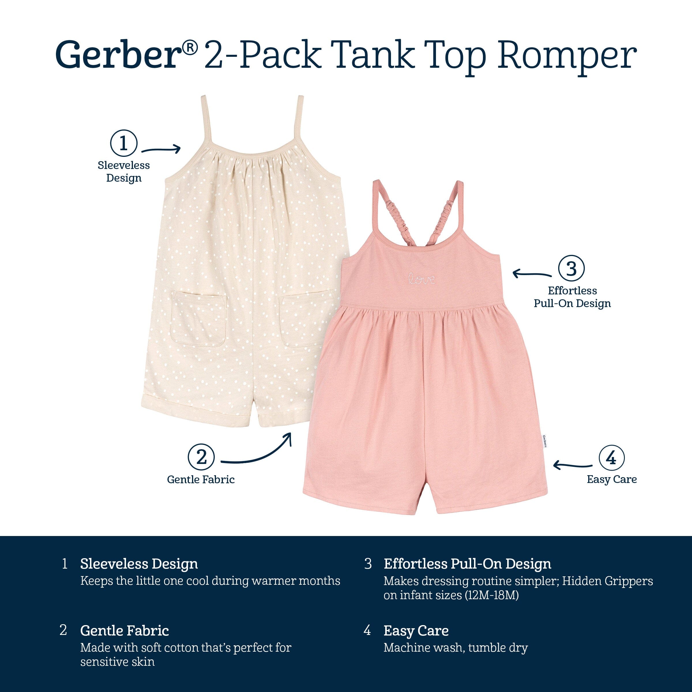 2-Pack Infant and Toddler Girls Rose Pink & Dots Rompers - Image 7