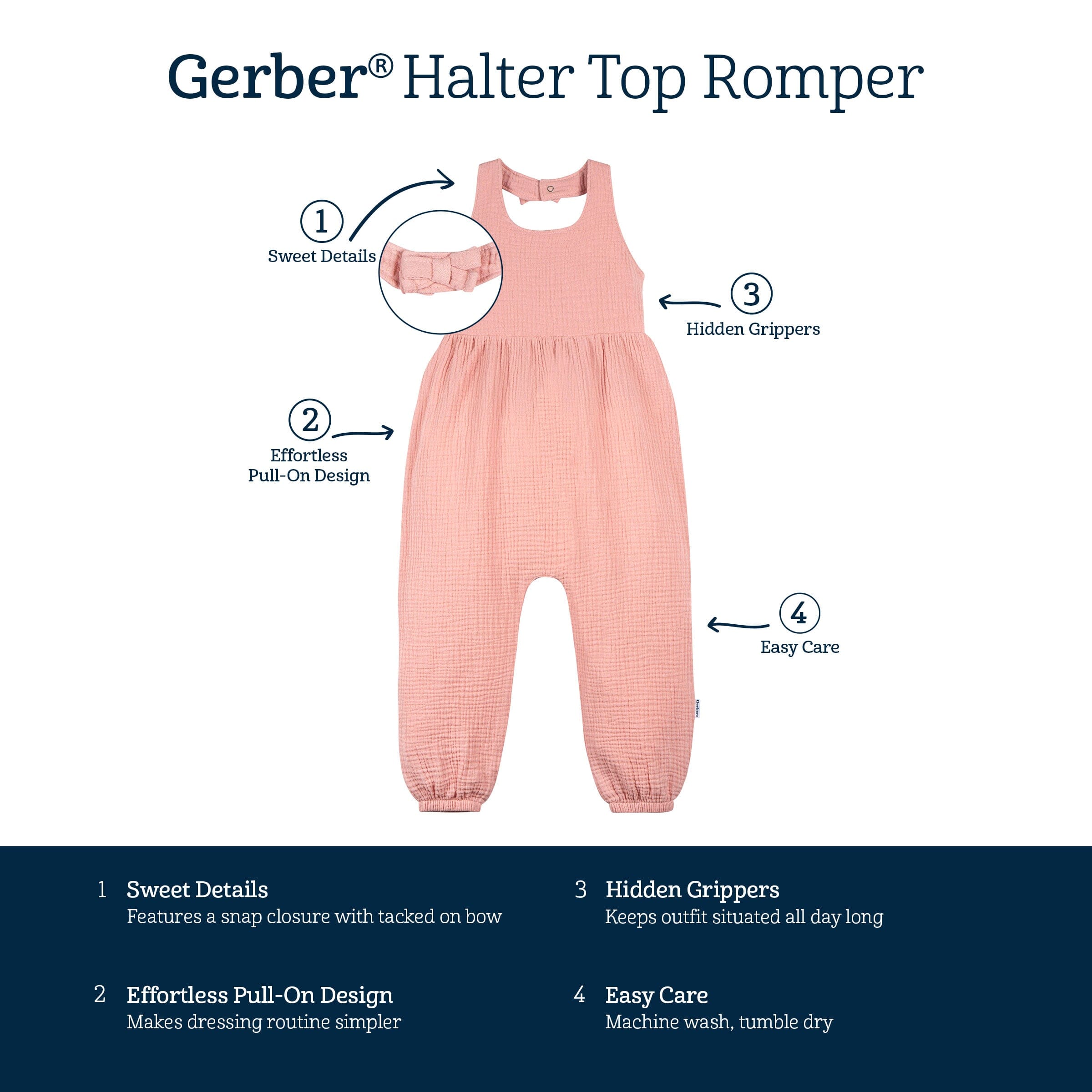 Toddler Girls Rose Pink Halter Romper - Image 8