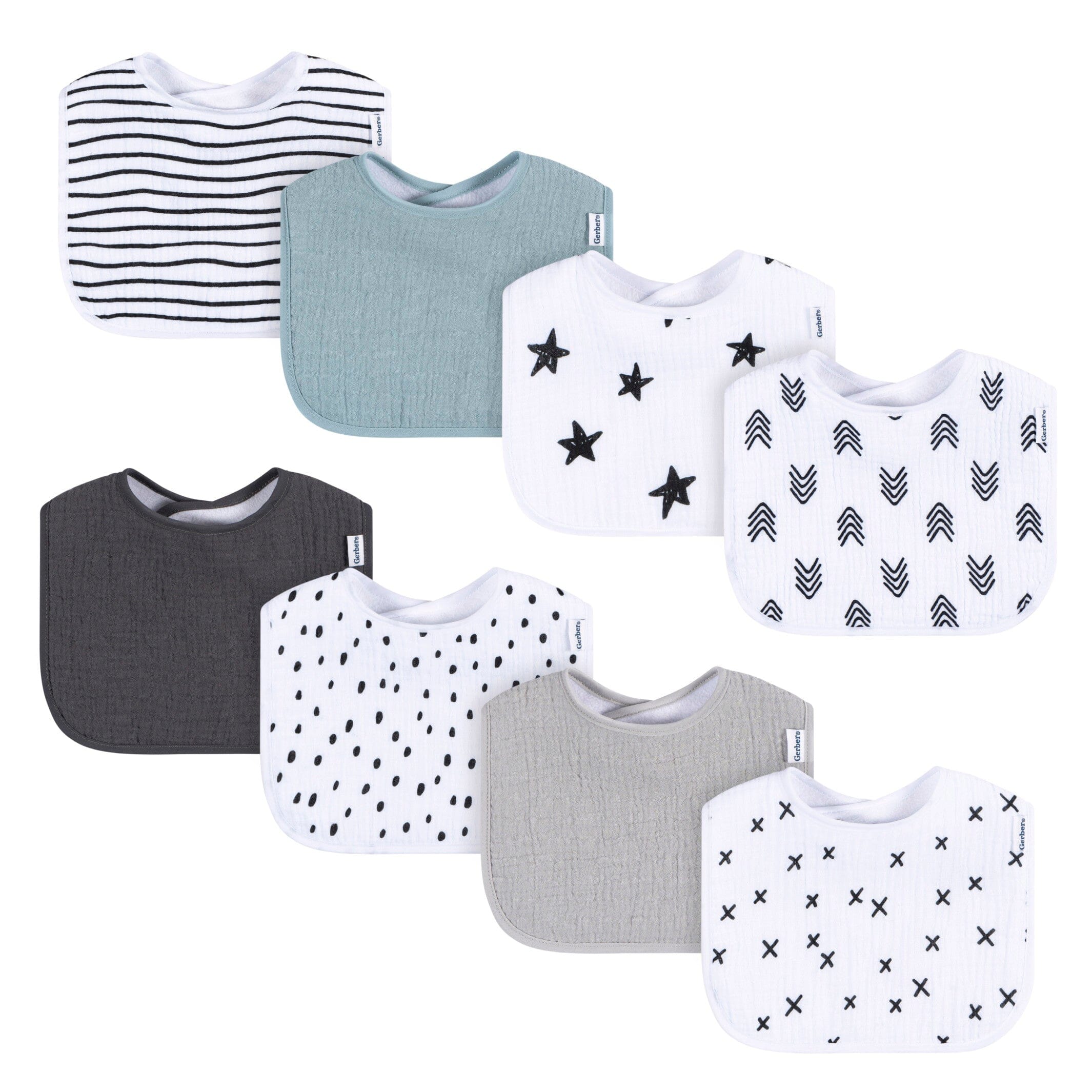 8-Pack Baby Neutral Black & White Muslin Drooling Bibs