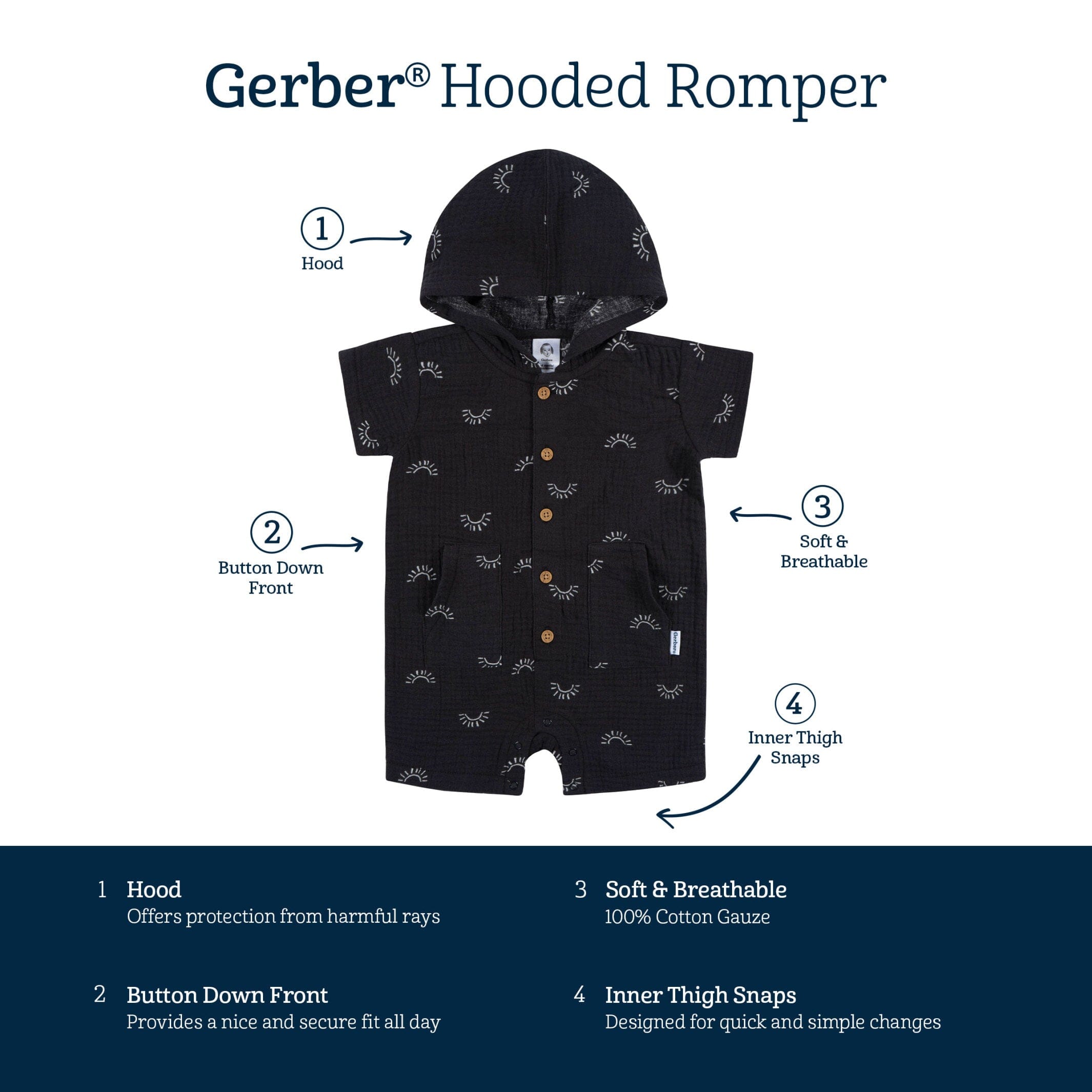 Baby Boys Sunrise Hooded Romper - Image 5