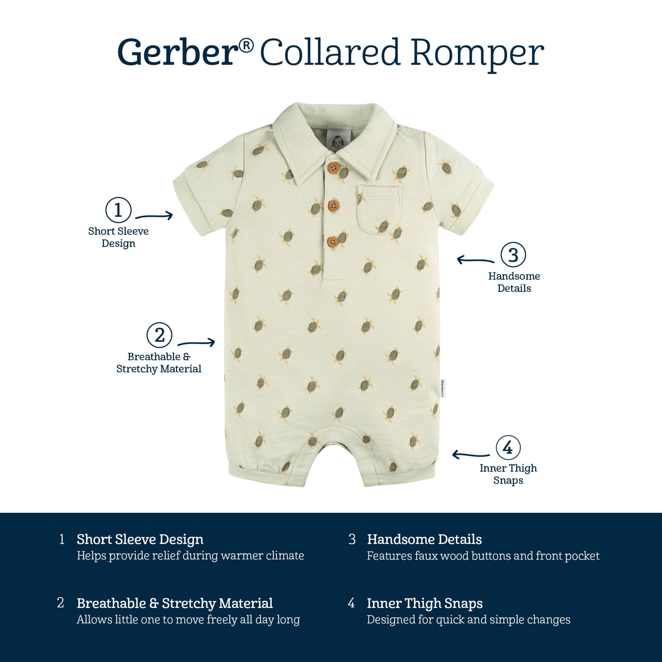 Baby Boys Turtle Collared Romper - Image 5