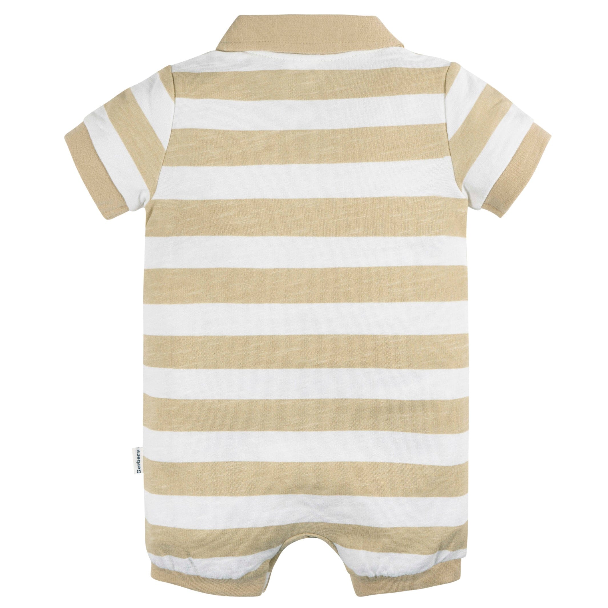Baby Boys Tan Stripe Collared Romper - Image 3