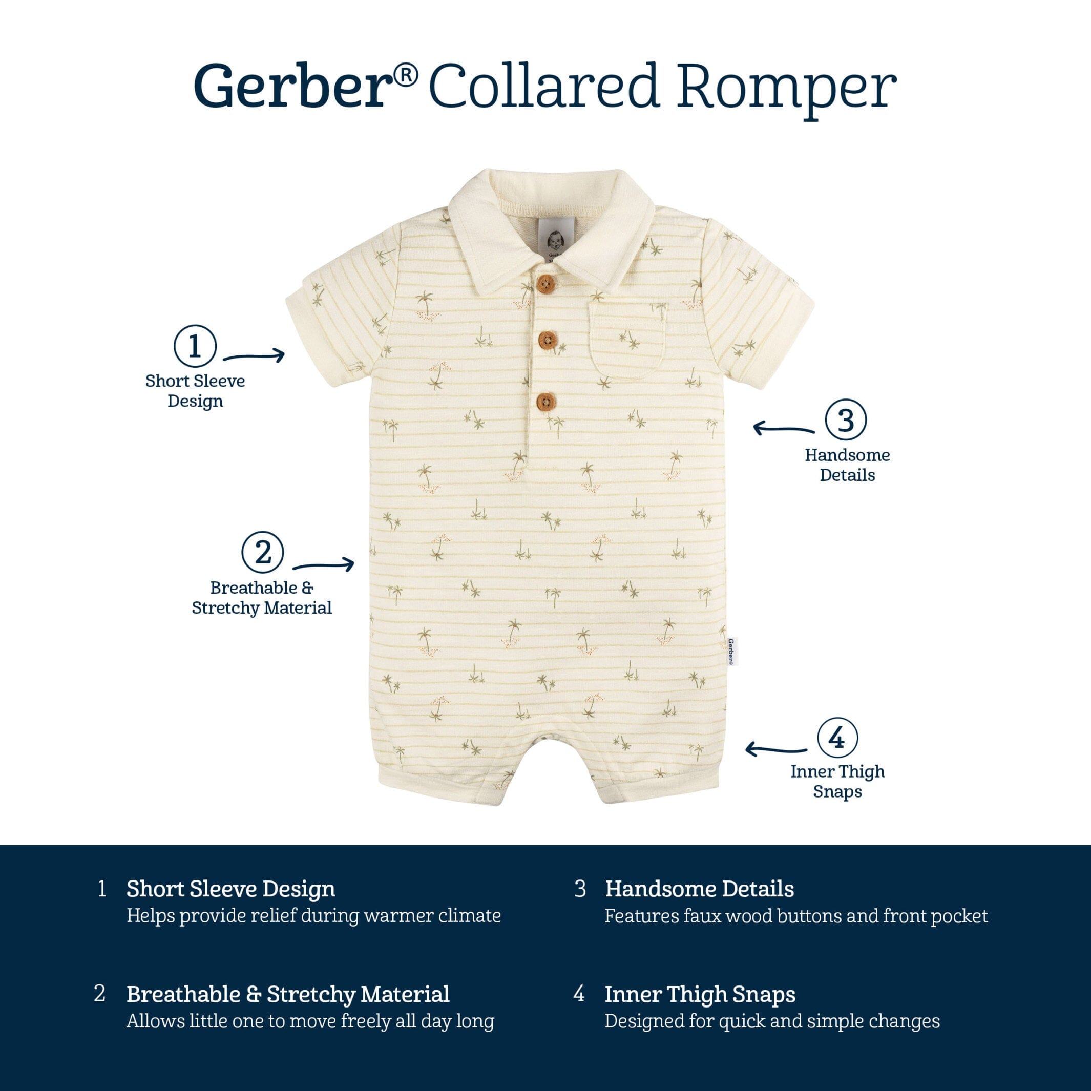Baby Boys Palm Tree Stripe Collared Romper - Image 5