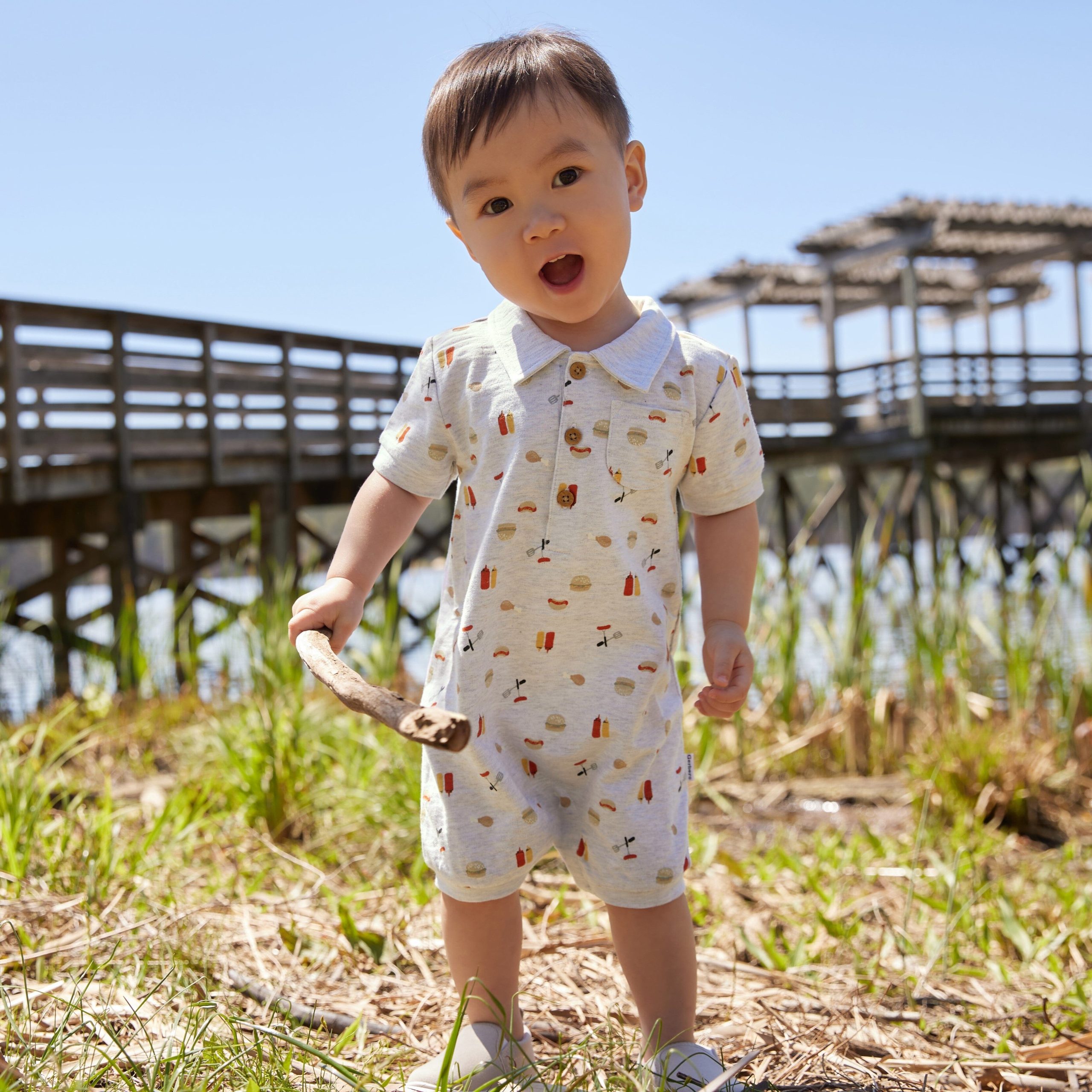 Baby Boys Barbeque Collared Romper - Image 2