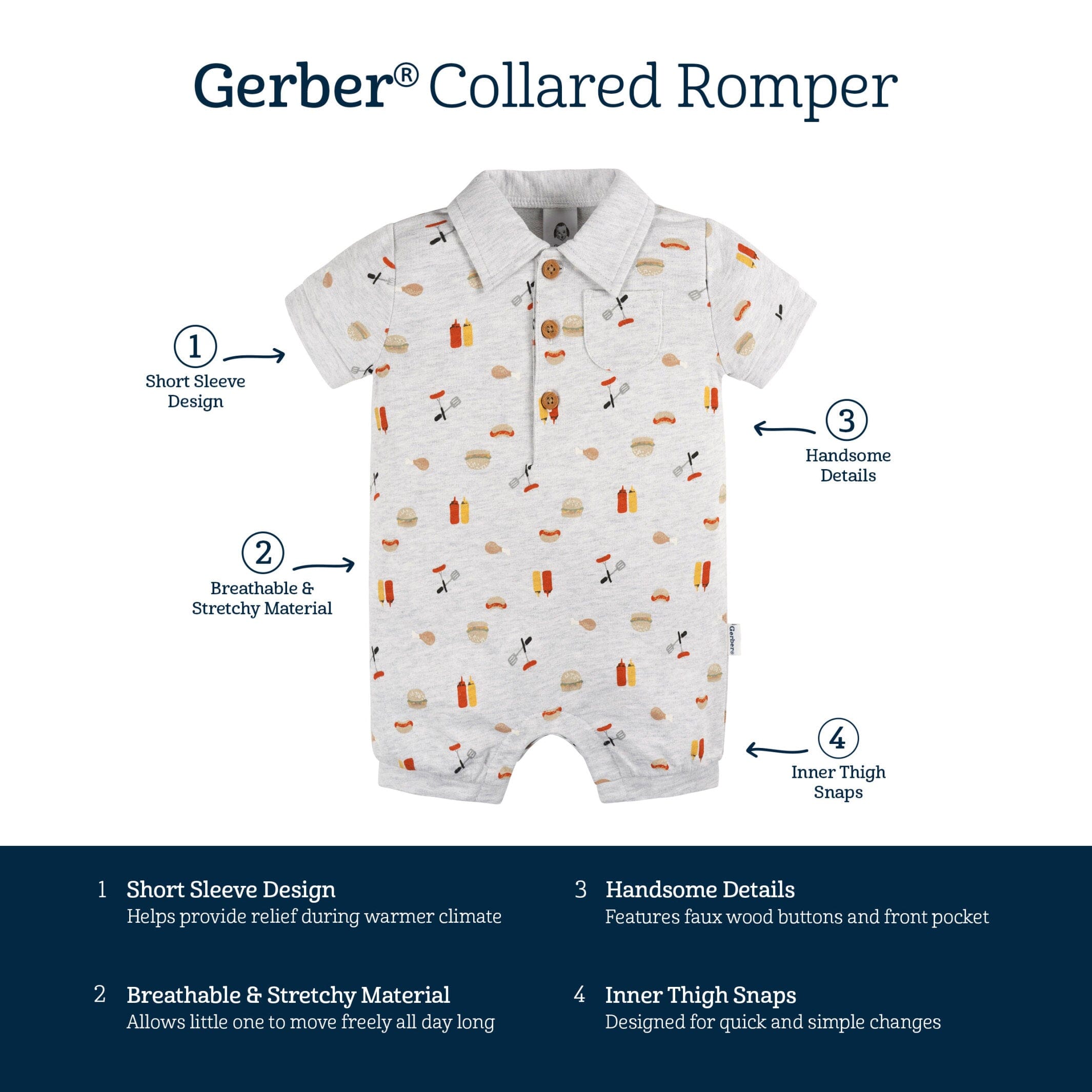Baby Boys Barbeque Collared Romper - Image 6