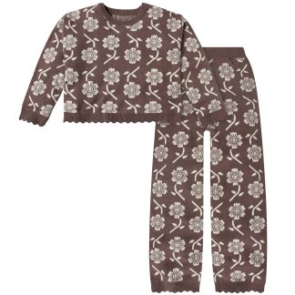 2-Piece Infant & Kid Girls Cacao Jacquard Sweater & Pant Set