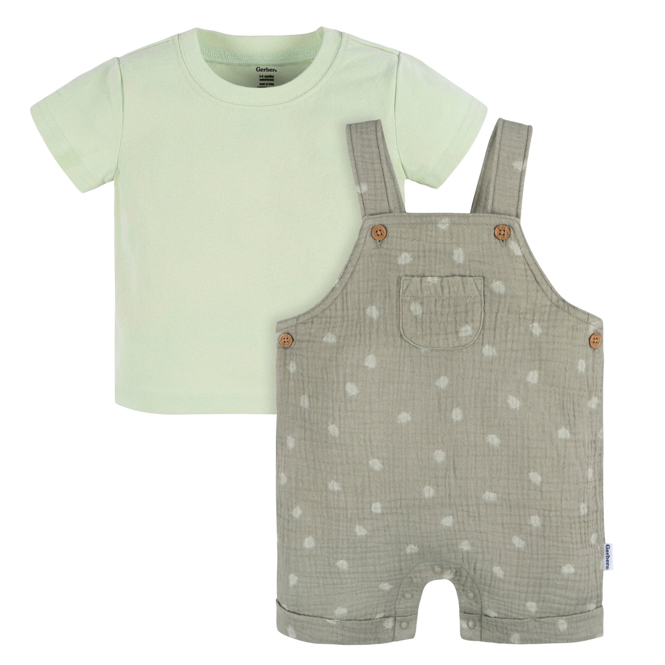 2-Piece Baby Neutral Palms Cotton Gauze Overall Romper and T-Shirt Set - Image 2