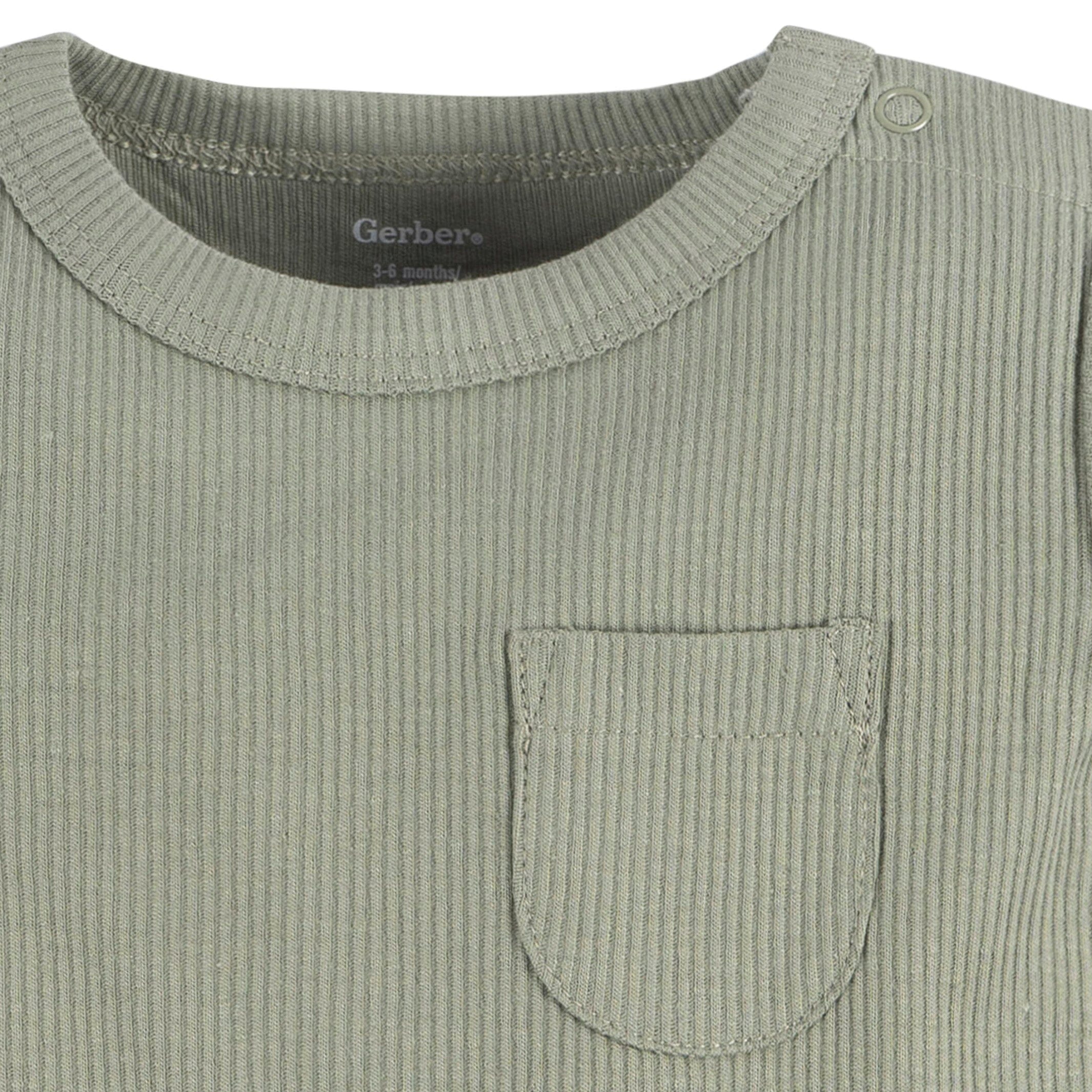 2-Piece Baby Boys Olive Bodysuit and Shorts Set - Image 4