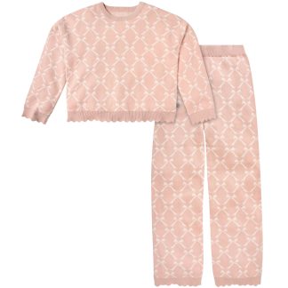 2-Piece Infant & Kid Girls Dusty Rose Jacquard Sweater & Pant Set