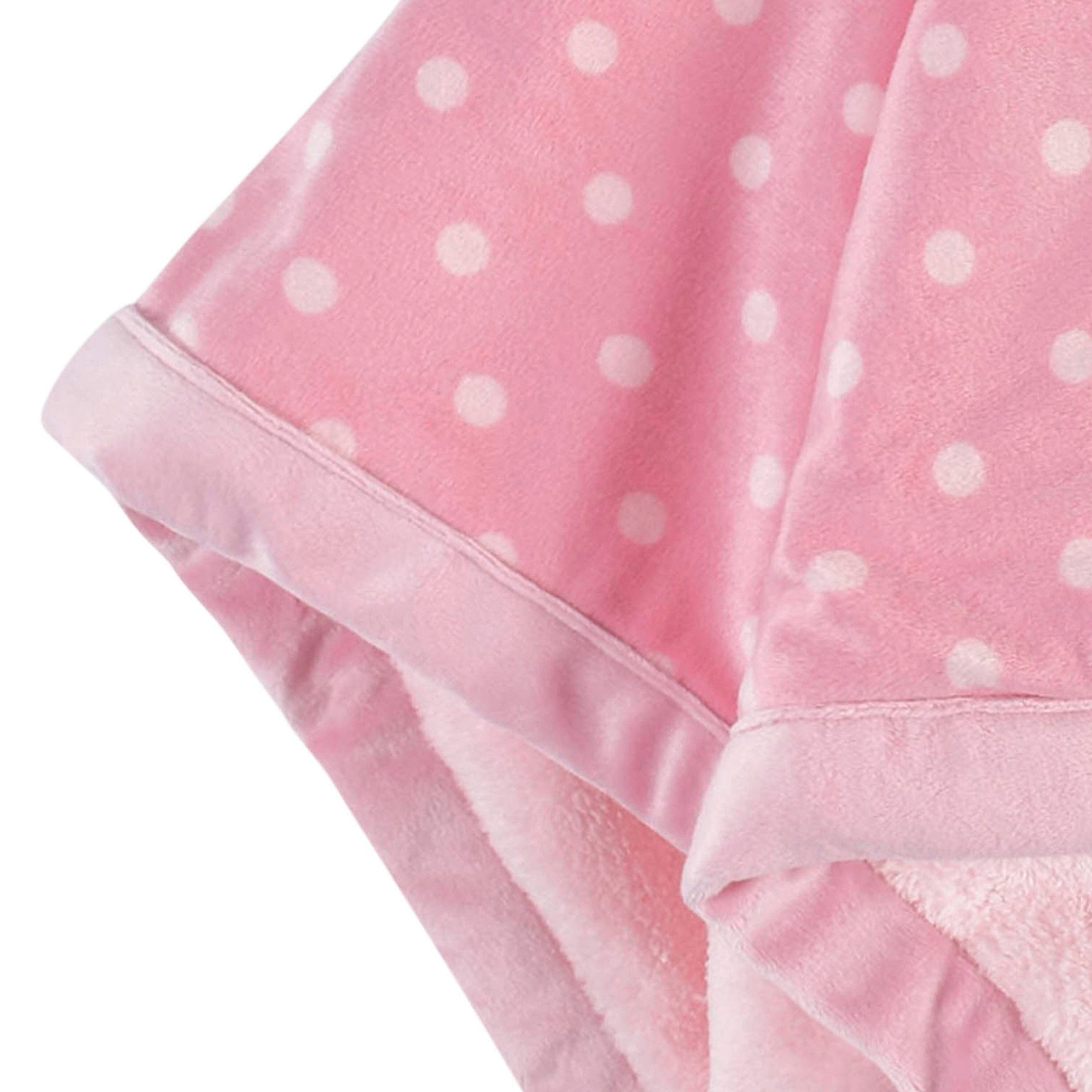 Embroidered Baby Girls Bear & Dots Oversized Security Blanket - Image 5