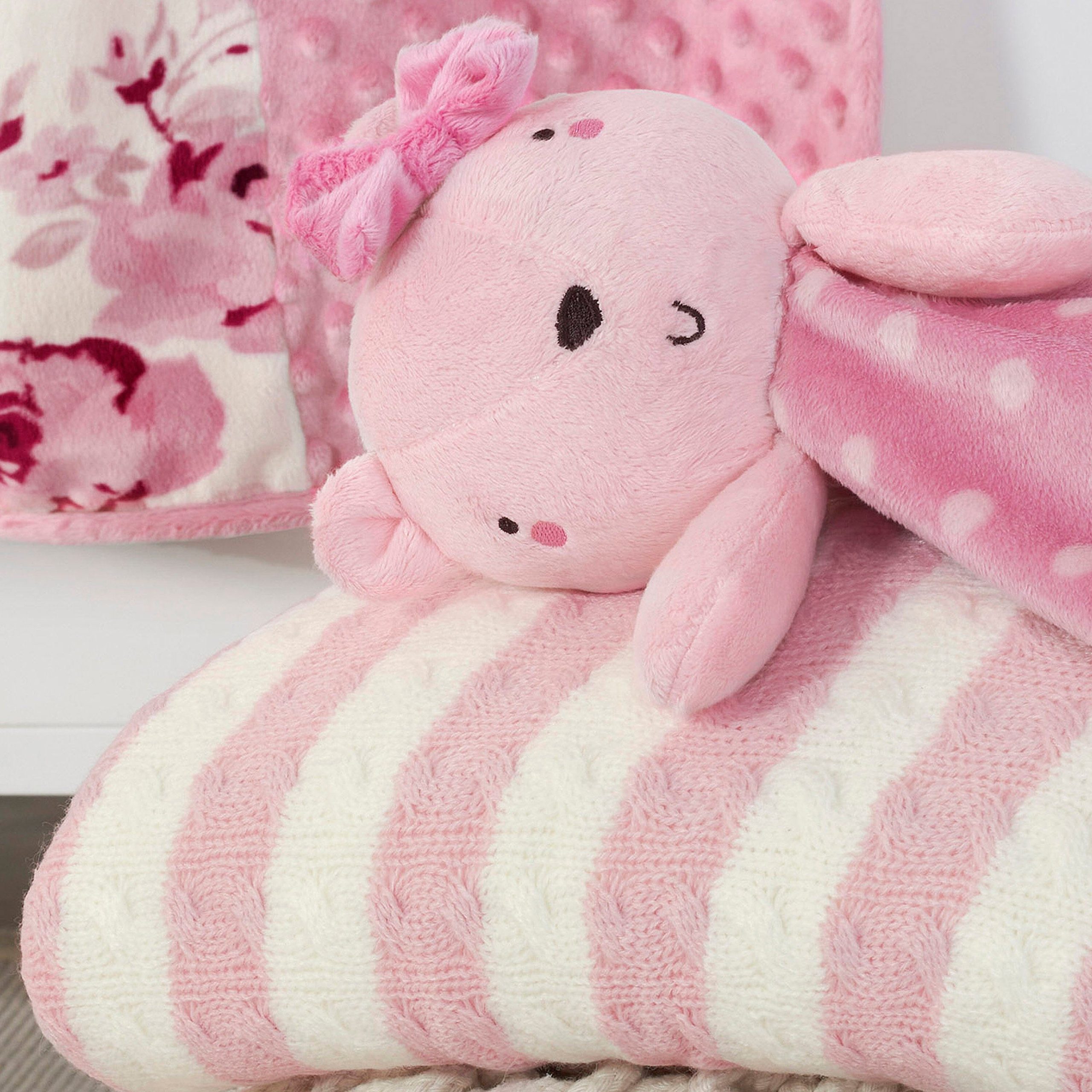 Embroidered Baby Girls Bear & Dots Oversized Security Blanket - Image 6