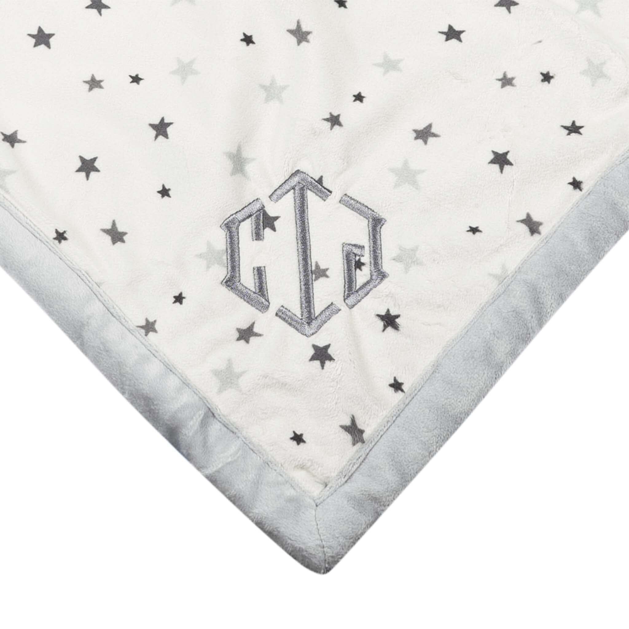 Embroidered Baby Neutral Bear & Stars Oversized Security Blanket - Image 2