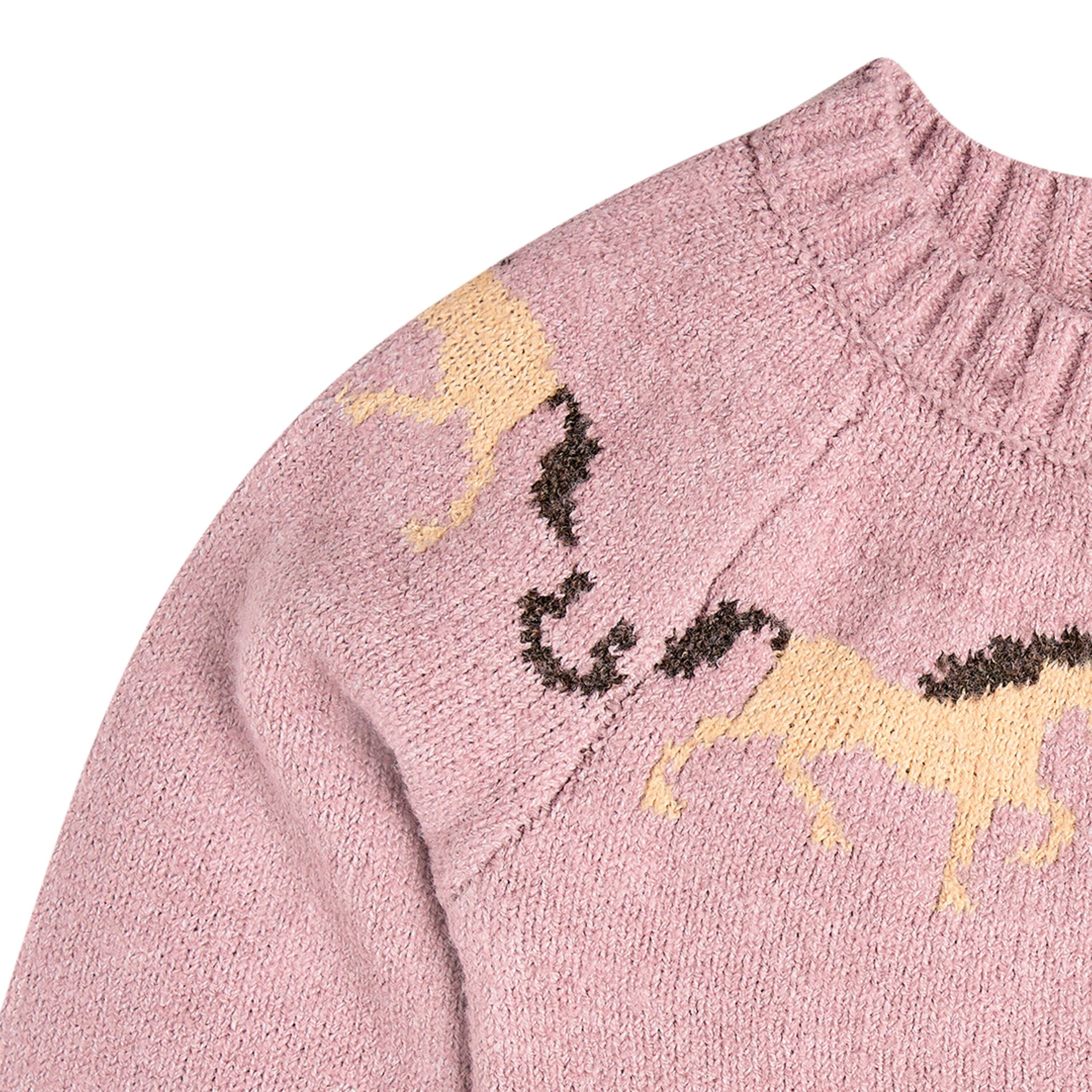 Toddler & Kid Girls Mauve Horses Jacquard Knit Sweater - Image 2