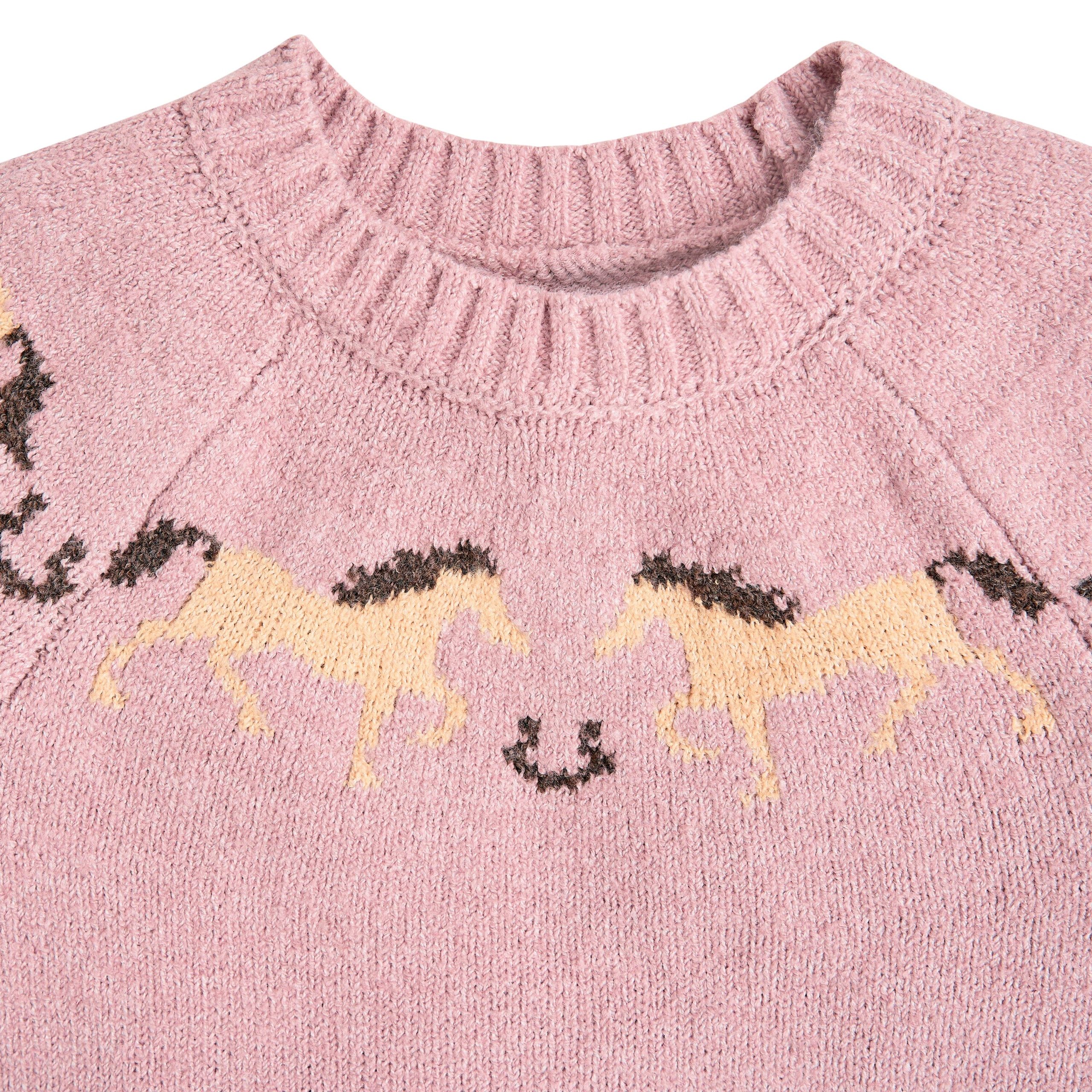 Toddler & Kid Girls Mauve Horses Jacquard Knit Sweater - Image 3