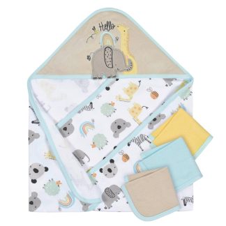 4-Piece Baby Neutral Little Animals Hooded Towel and Washcloths