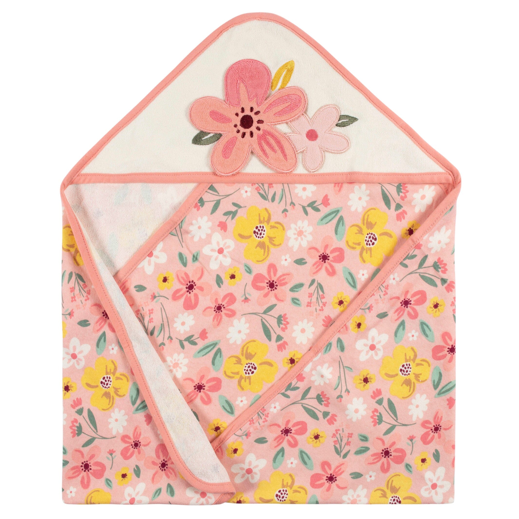 4-Piece Baby Girls Kitty Floral Hooded Towel and Washcloths - Image 2
