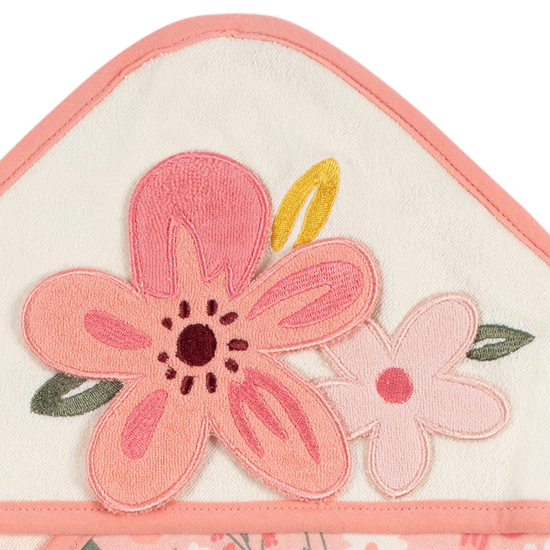 4-Piece Baby Girls Kitty Floral Hooded Towel and Washcloths - Image 3
