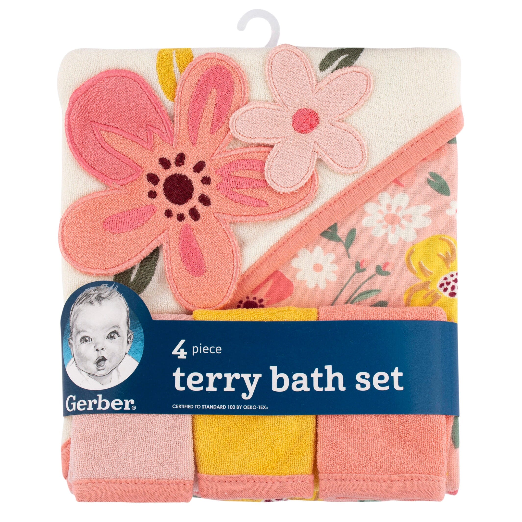 4-Piece Baby Girls Kitty Floral Hooded Towel and Washcloths - Image 7