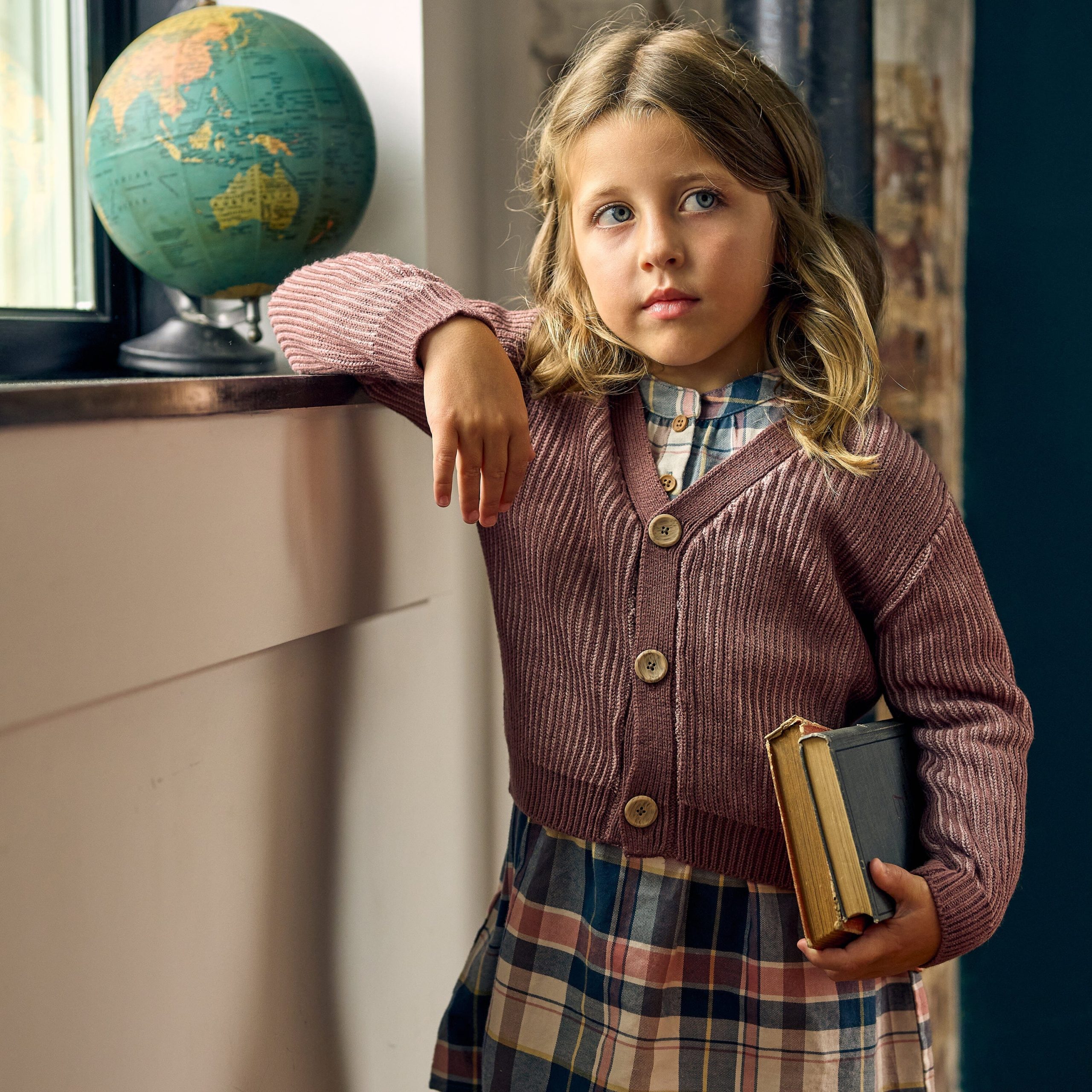 Infant & Kids Girls Dusty Rose Fisherman Rib Cardigan - Image 2
