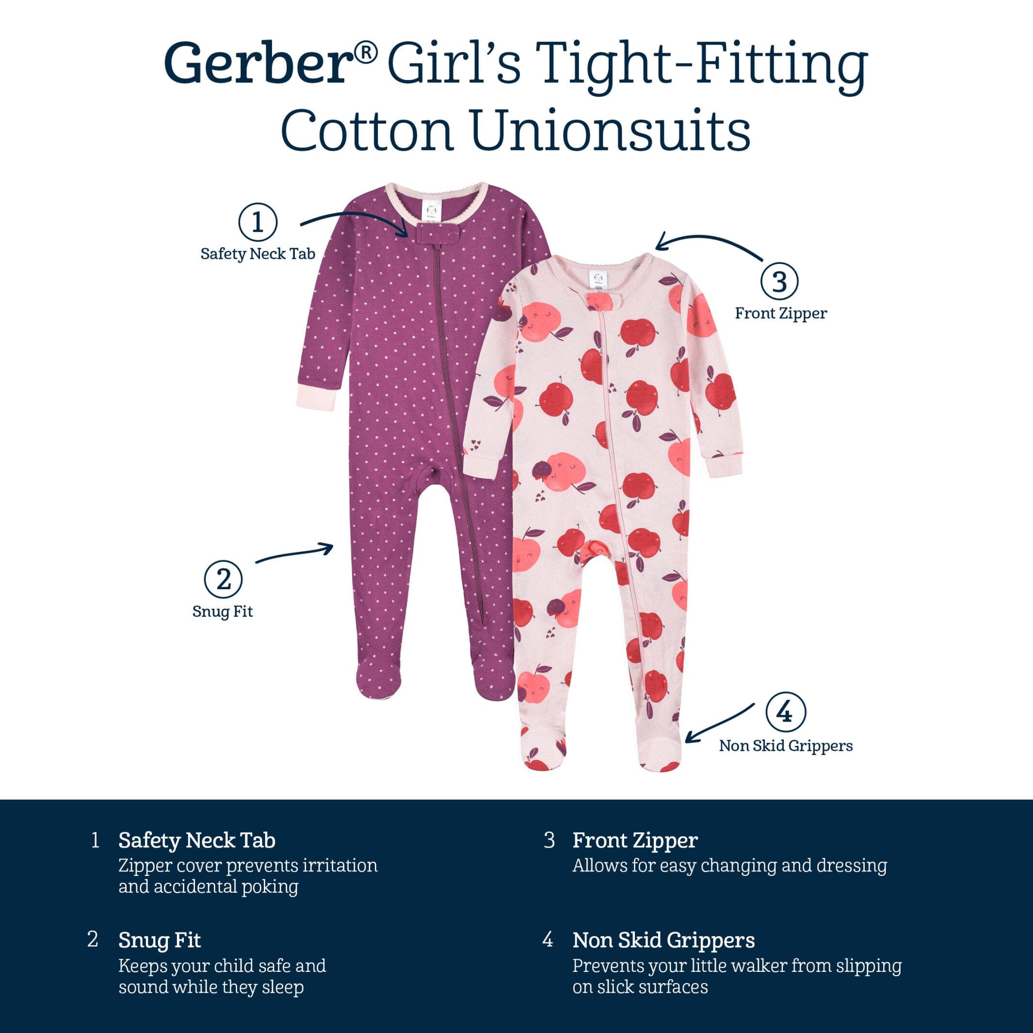 2-Pack Baby & Toddler Girls Apple Bouquets Snug Fit Footed Cotton Pajamas - Image 4