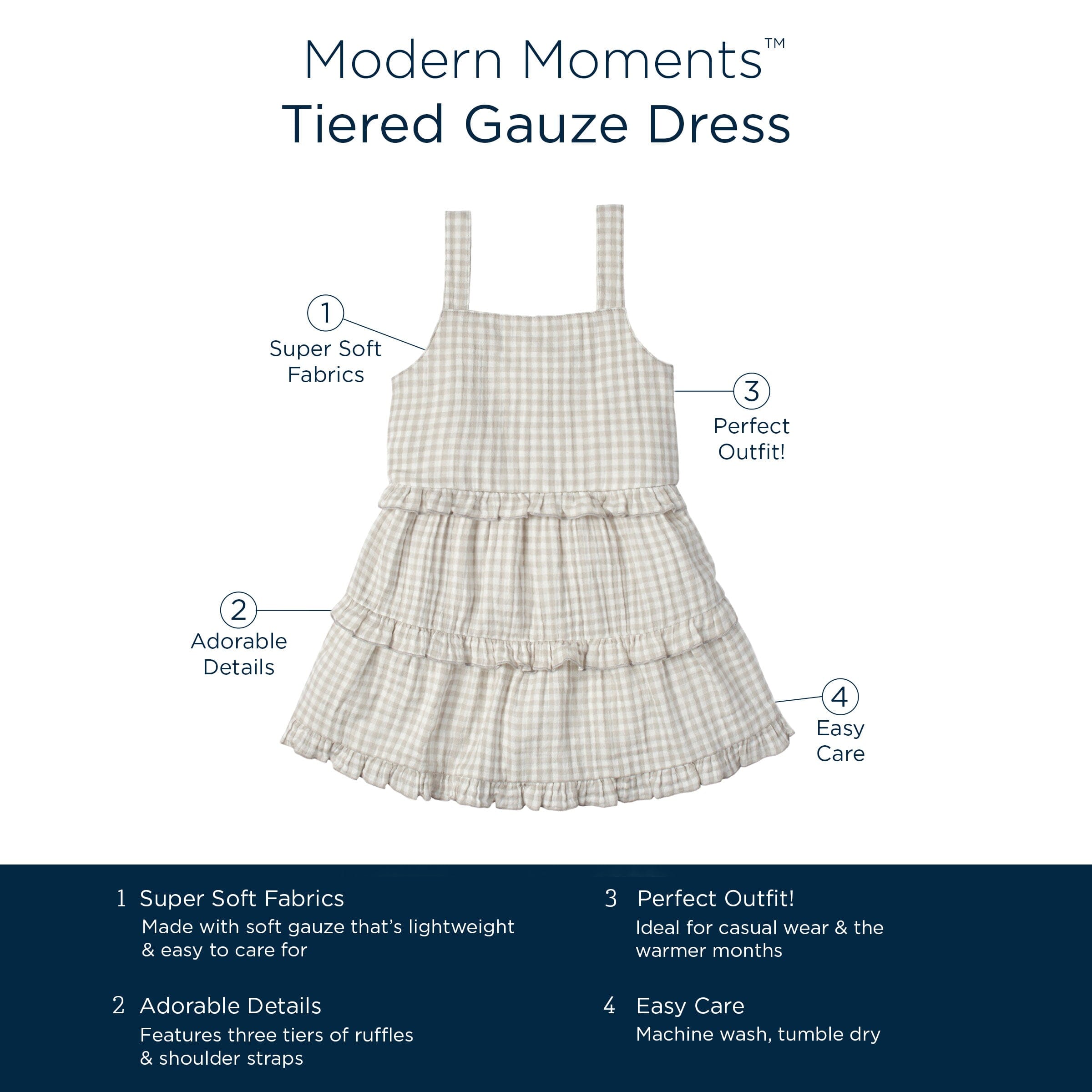 Infant & Toddler Girls Khaki Gingham Tiered Dress - Image 9