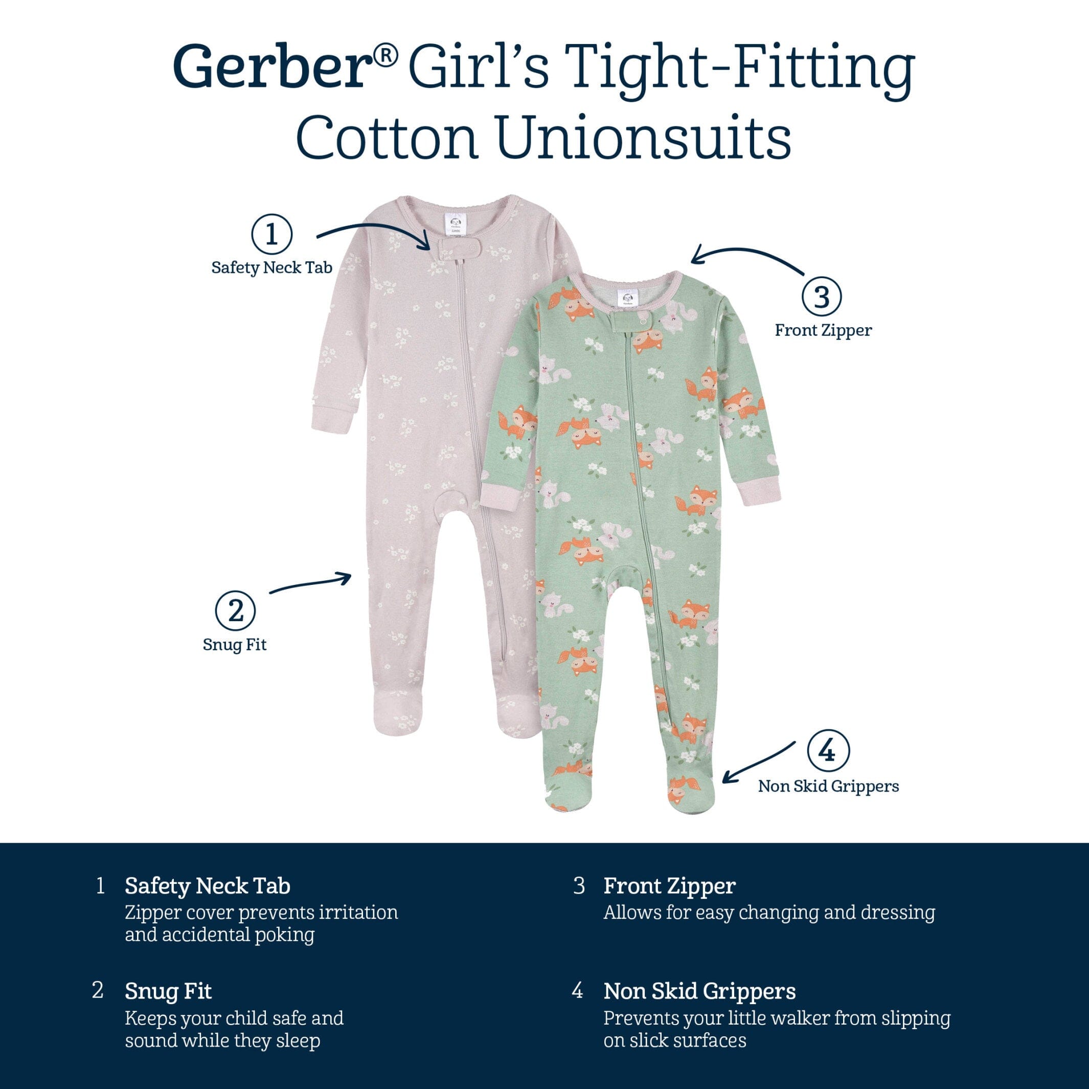 2-Pack Baby & Toddler Girls Purple Woodland Fox Snug Fit Footed Cotton Pajamas - Image 6