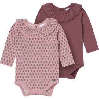 2-Pack Baby Girls Pale Mauve Ruffled Collar Bodysuit