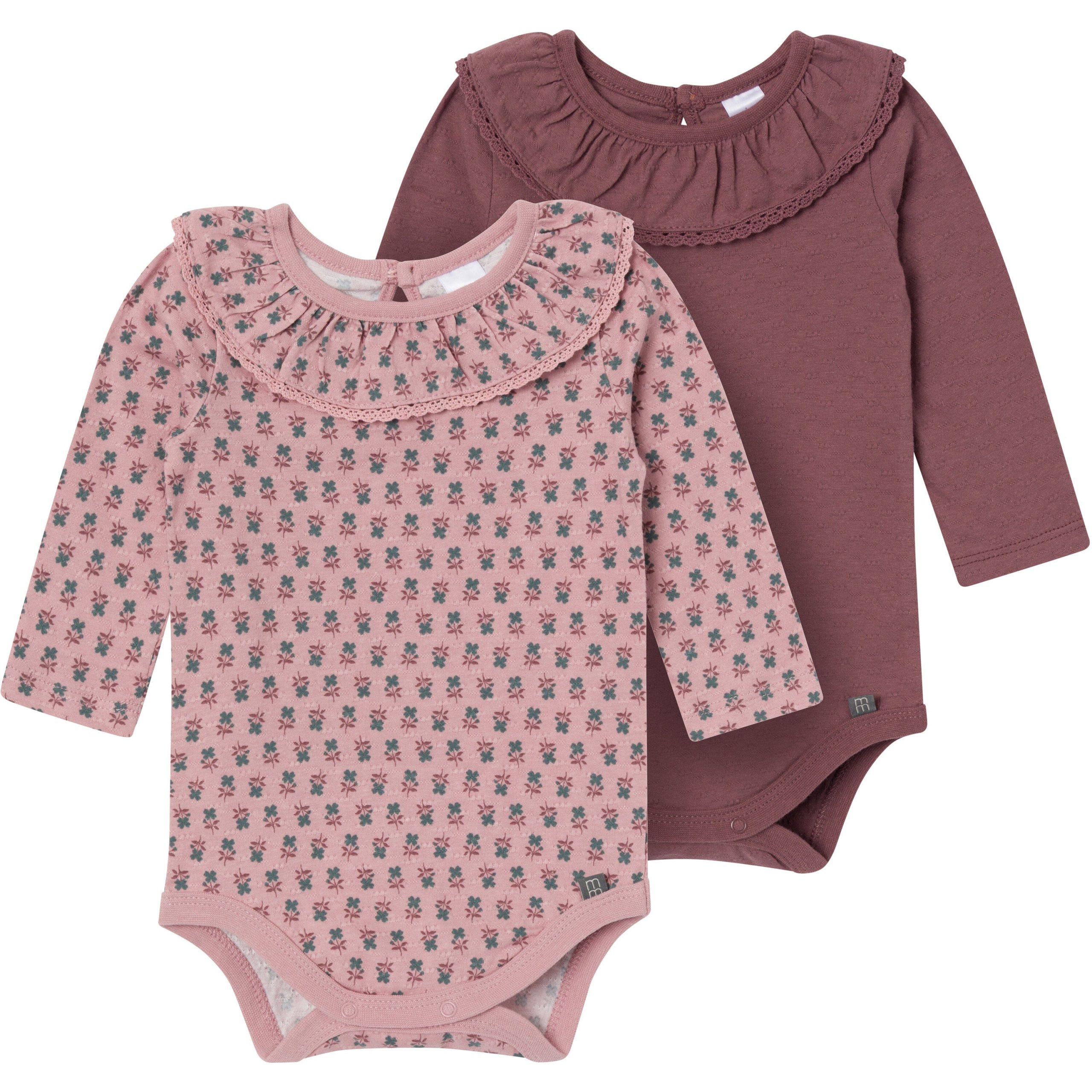 2-Pack Baby Girls Pale Mauve Ruffled Collar Bodysuit