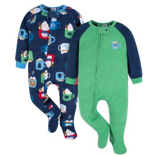 2-Pack Baby Neutral Hot Chocolate Fleece Pajamas, 3-6M