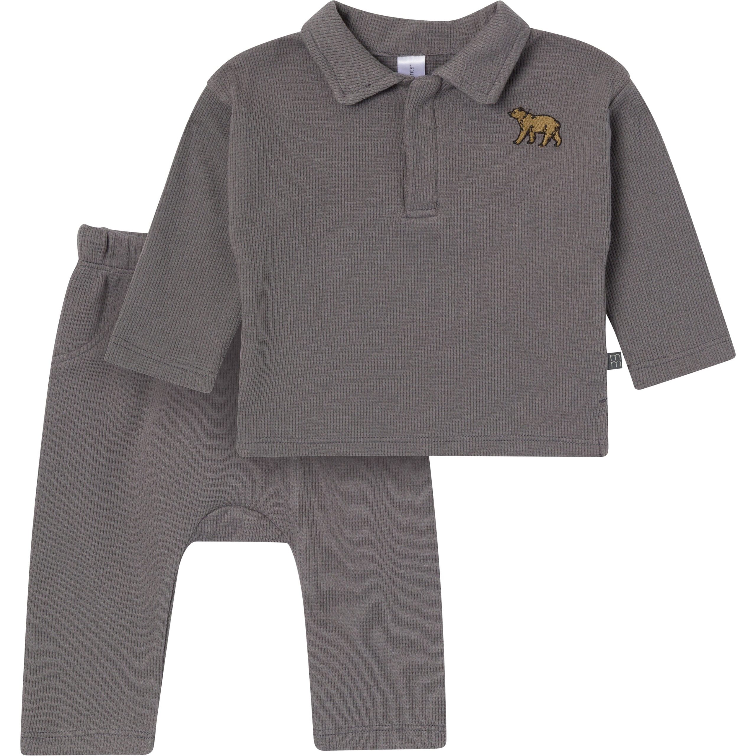 2-Piece Baby Boys Steel Gray Johnny Collar Set