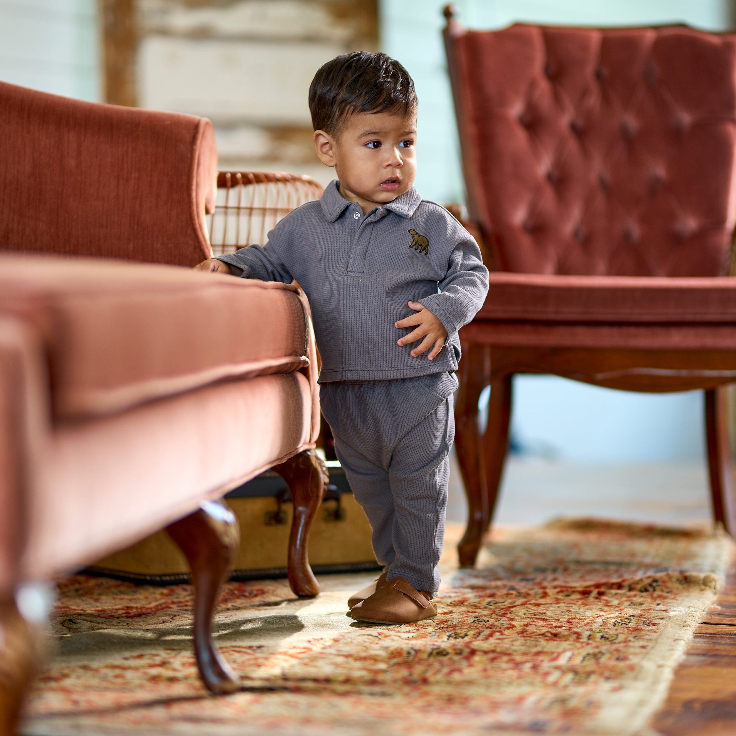 2-Piece Baby Boys Steel Gray Johnny Collar Set - Image 2